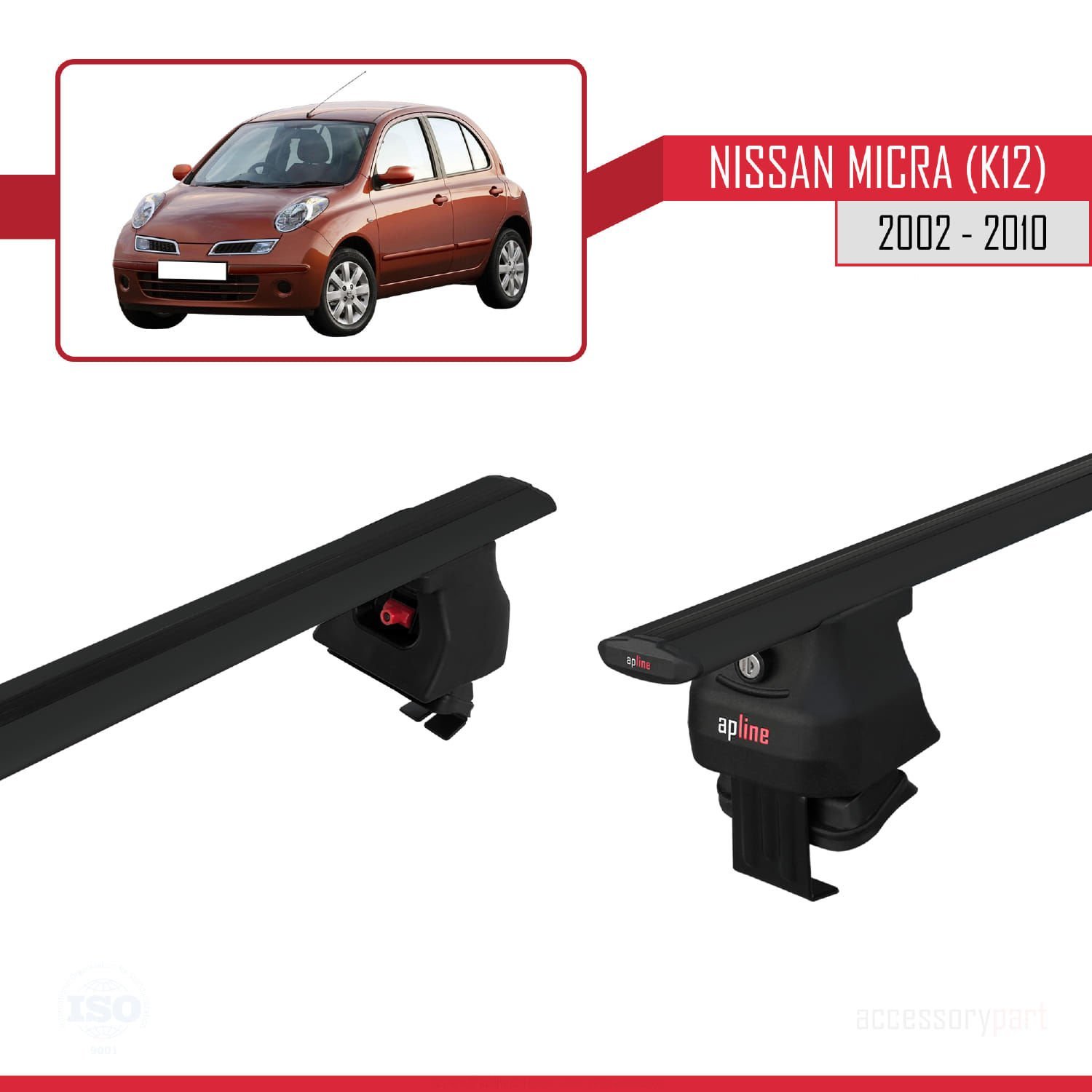 Nissan Micra / March (K12) 2002-2010 Arası ile uyumlu ACE-4 Ara Atkı Tavan Barı SİYAH