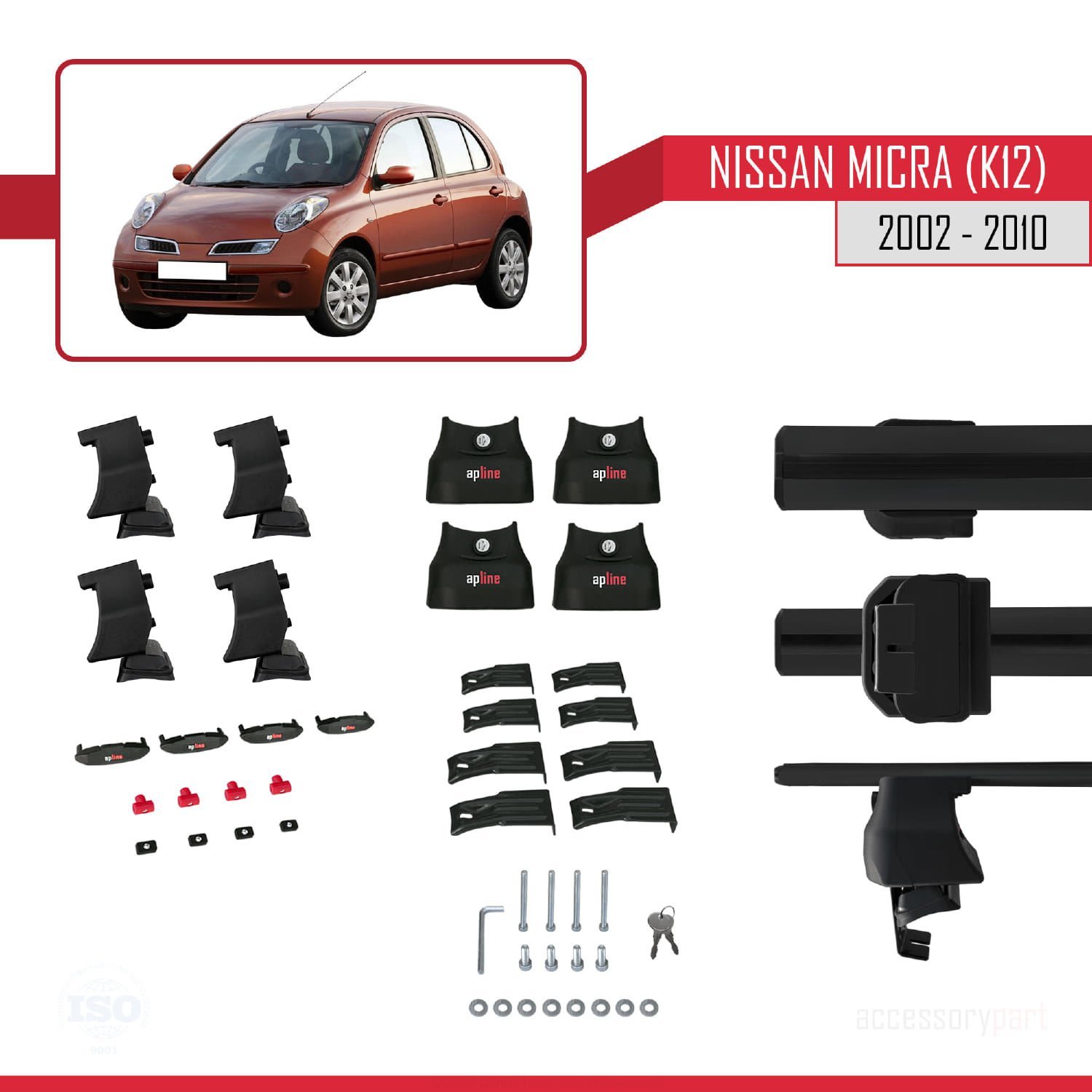 Nissan Micra / March (K12) 2002-2010 Arası ile uyumlu ACE-4 Ara Atkı Tavan Barı SİYAH
