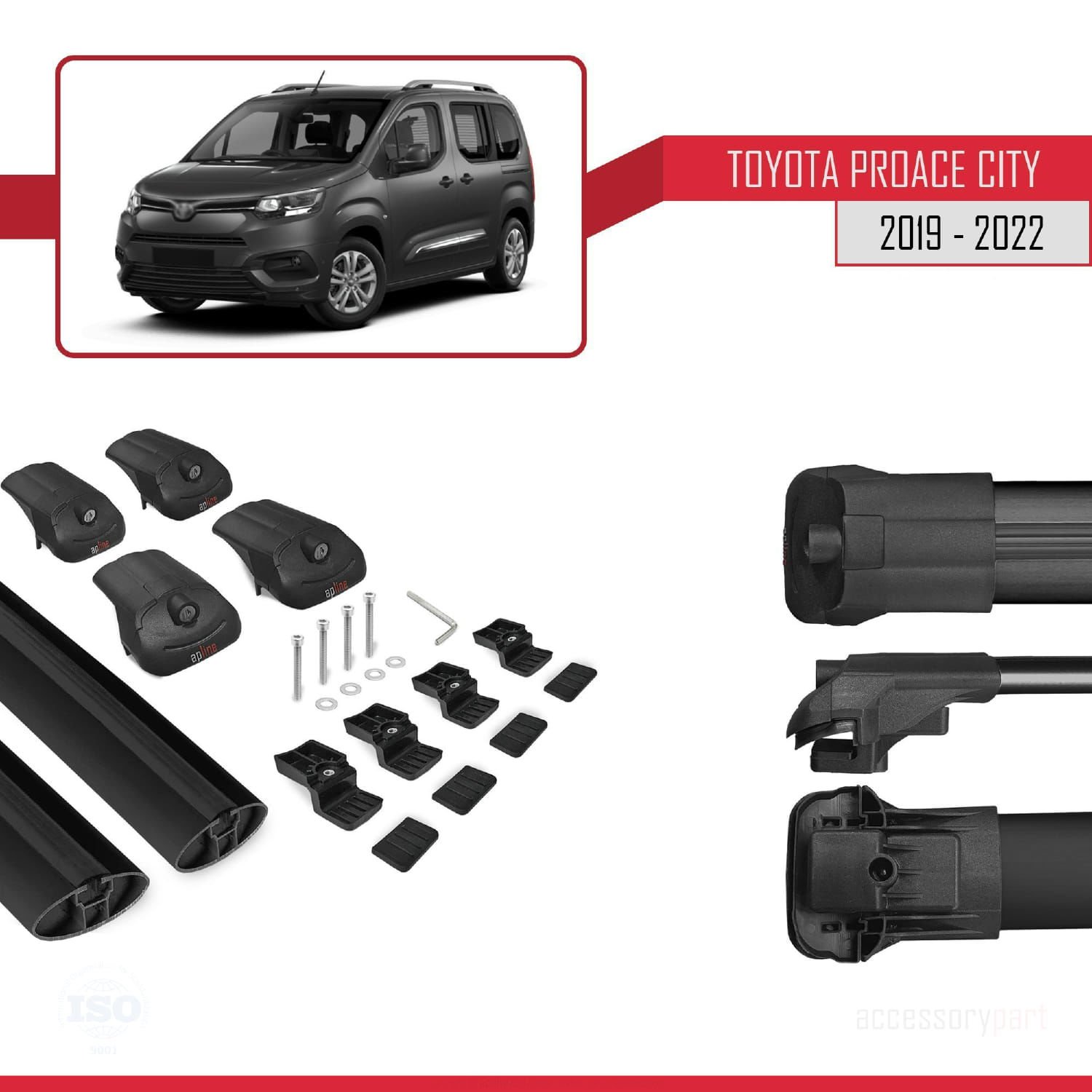 Toyota Proace City 2019-2022 Arası ile uyumlu ACE-1 Ara Atkı Tavan Barı SİYAH