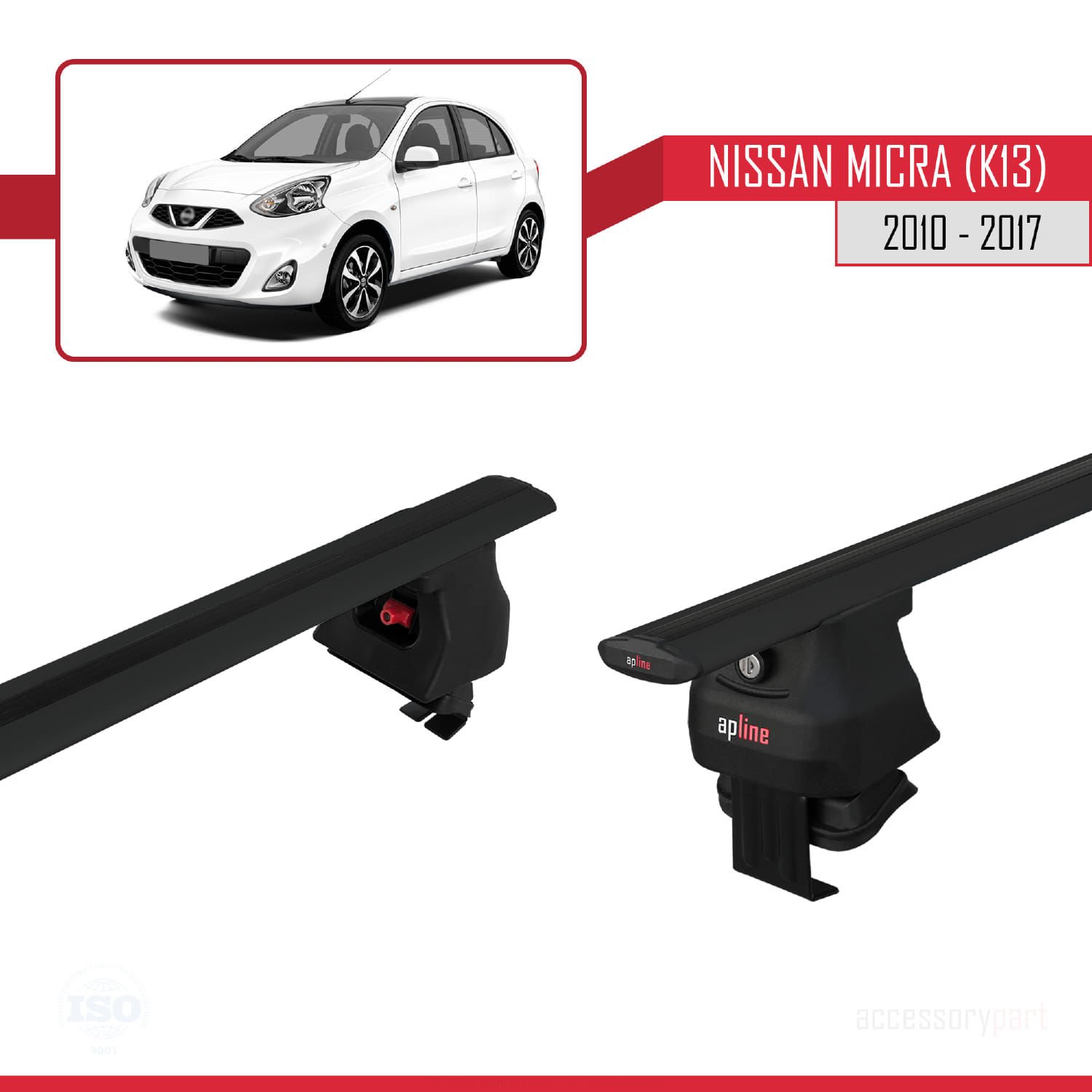 Nissan Micra / March (K13) 2010-2017 Arası ile uyumlu ACE-4 Ara Atkı Tavan Barı SİYAH