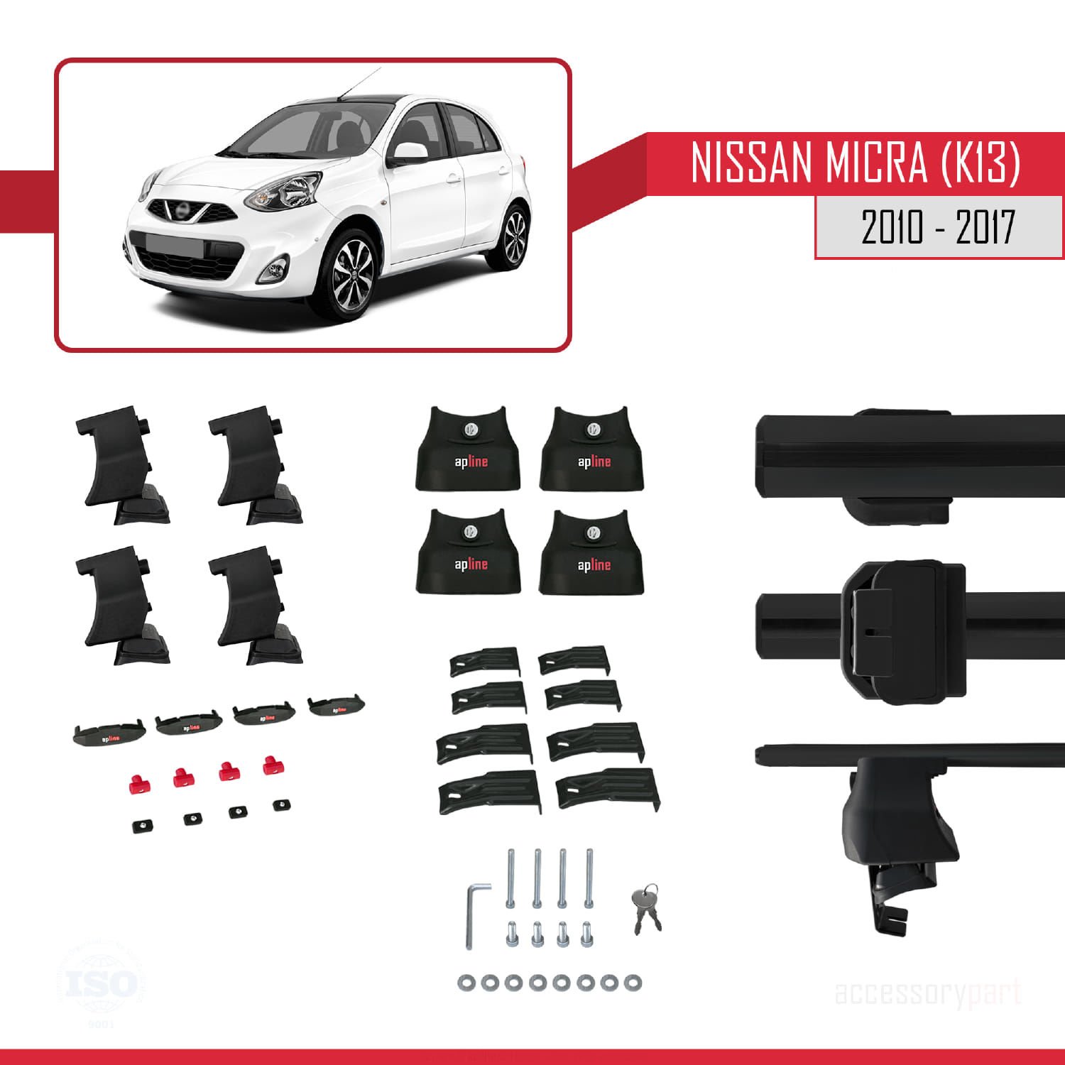 Nissan Micra / March (K13) 2010-2017 Arası ile uyumlu ACE-4 Ara Atkı Tavan Barı SİYAH