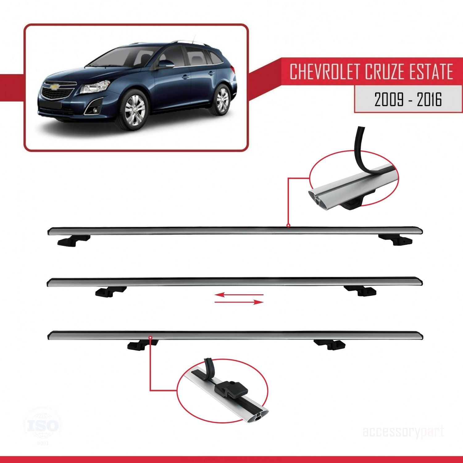 Chevrolet Cruze 2009-2016 Arası ile uyumlu Basic Model Ara Atkı Tavan Barı GRİ 3 ADET