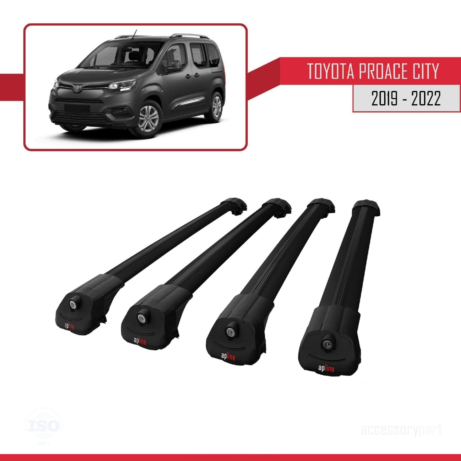 Toyota Proace City 2019-2022 Arası ile uyumlu ACE-1 Ara Atkı Tavan Barı SİYAH 4 ADET BAR