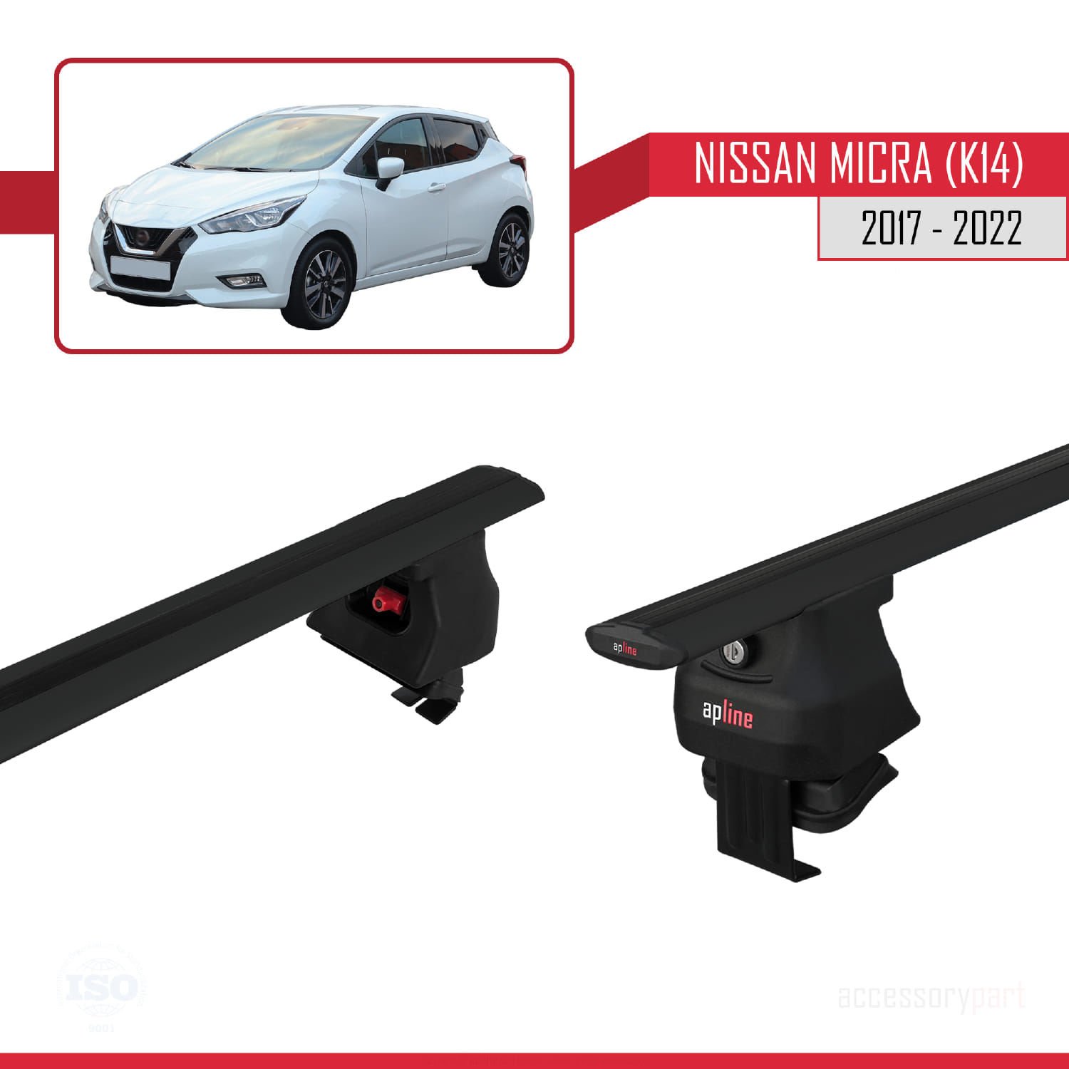 Nissan Micra / March (K14) 2017-2022 Arası ile uyumlu ACE-4 Ara Atkı Tavan Barı SİYAH