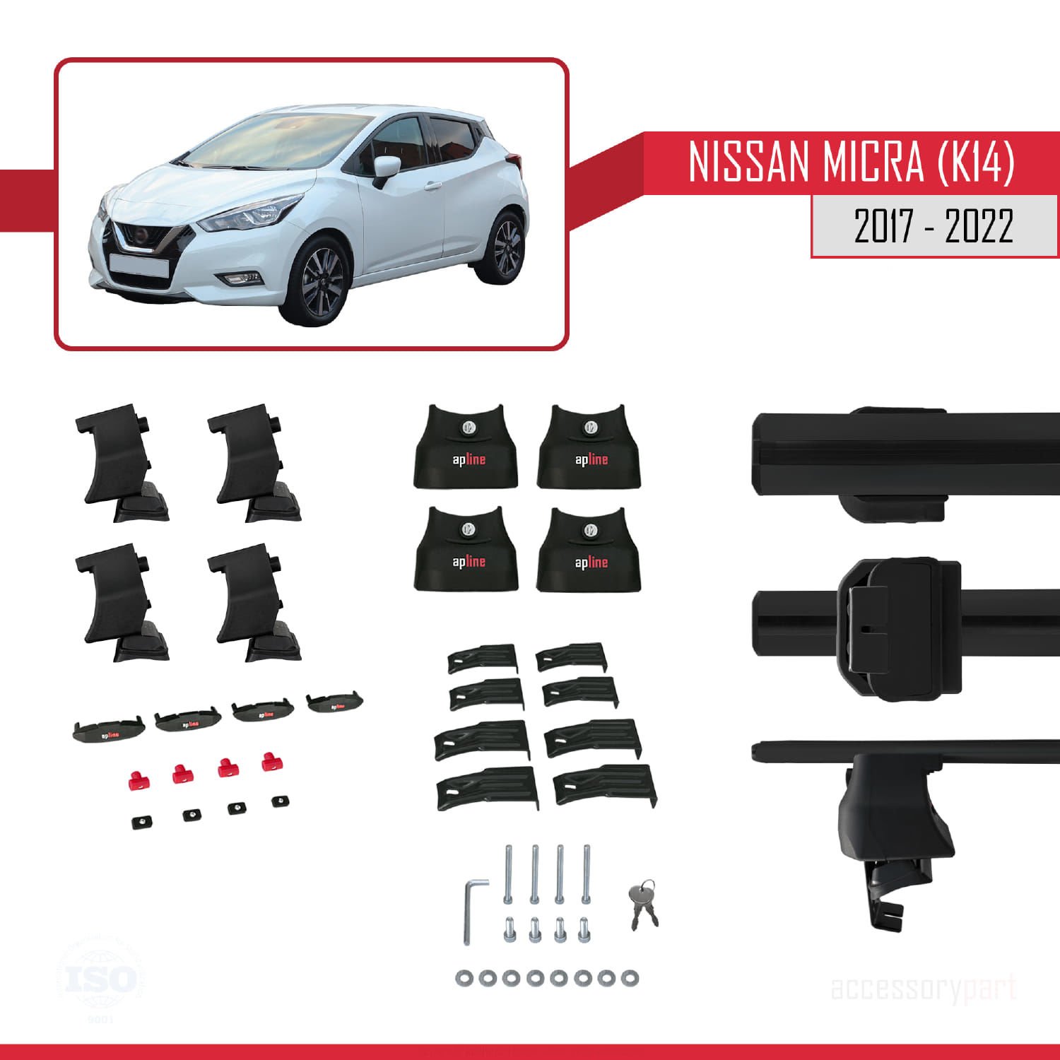Nissan Micra / March (K14) 2017-2022 Arası ile uyumlu ACE-4 Ara Atkı Tavan Barı SİYAH