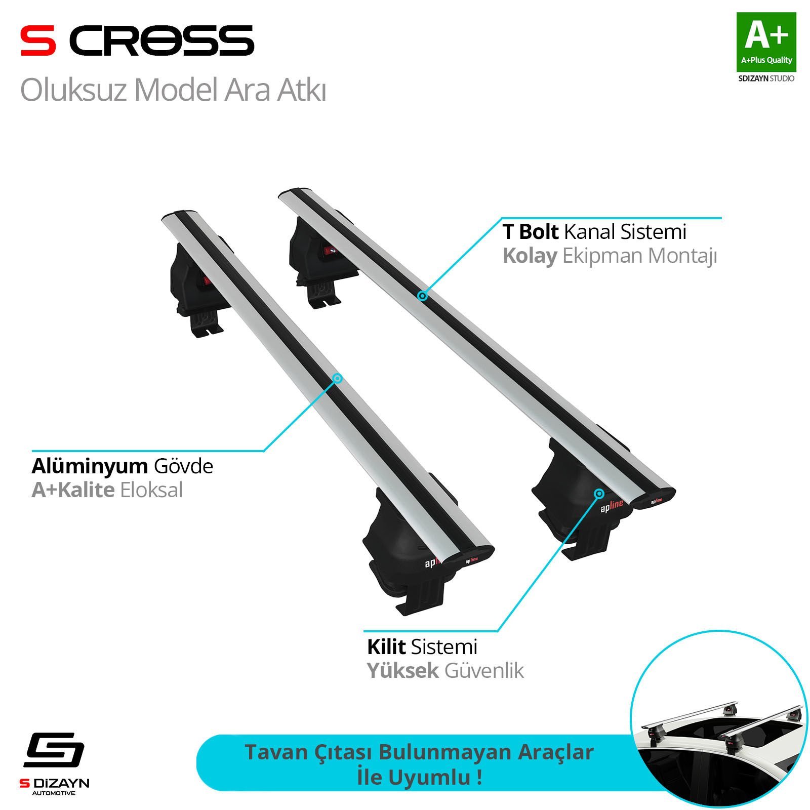 S-Dizayn Universal Oluksuz Model Gri Ara Atkı 125 Cm A+ Kalite