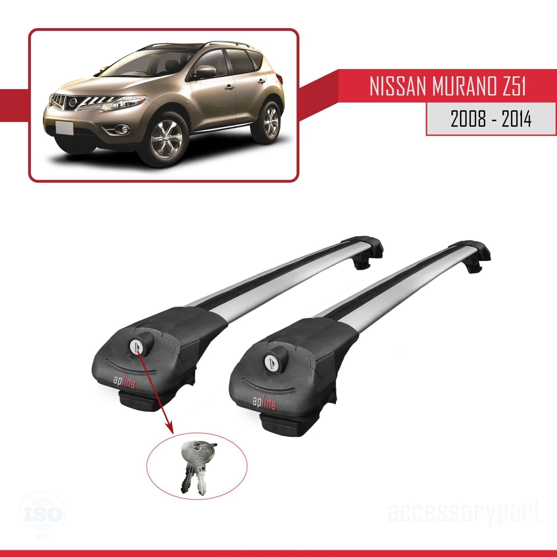 Nissan Murano (Z51) 2008-2014 Arası ile uyumlu ACE-1 Ara Atkı Tavan Barı GRİ