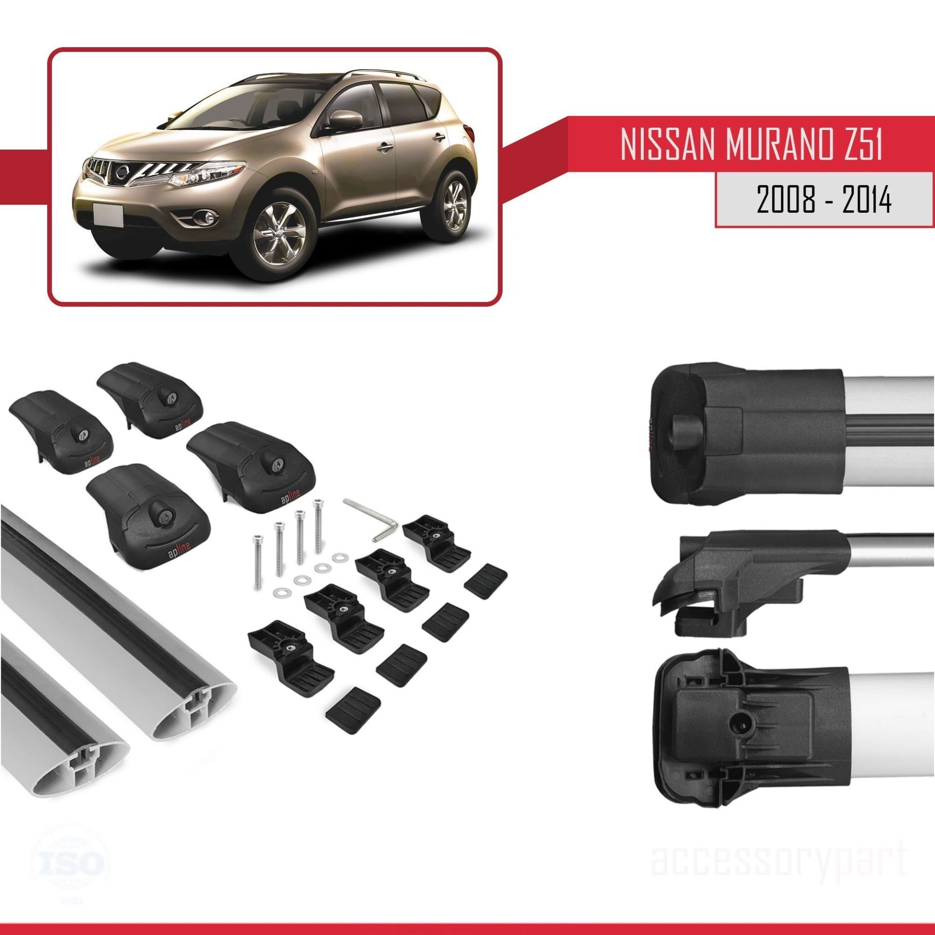 Nissan Murano (Z51) 2008-2014 Arası ile uyumlu ACE-1 Ara Atkı Tavan Barı GRİ