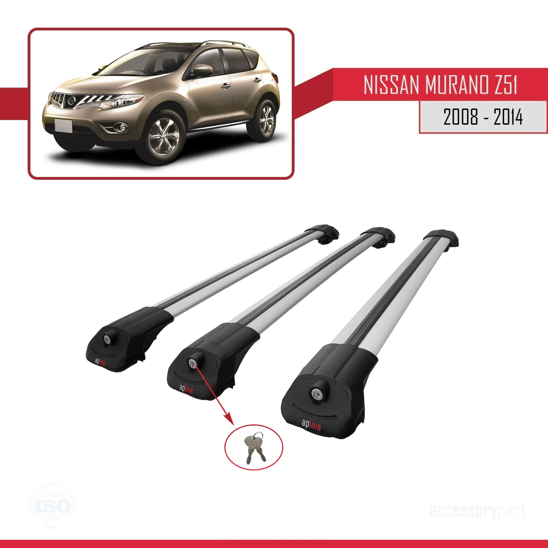Nissan Murano (Z51) 2008-2014 Arası ile uyumlu ACE-1 Ara Atkı Tavan Barı GRİ 3 ADET BAR