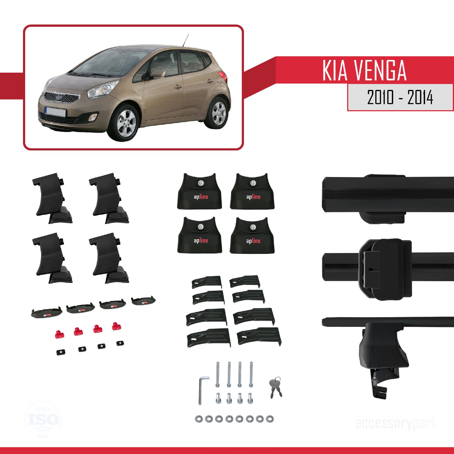 Kia Venga 2010-2014 Arası ile uyumlu ACE-4 Ara Atkı Tavan Barı SİYAH
