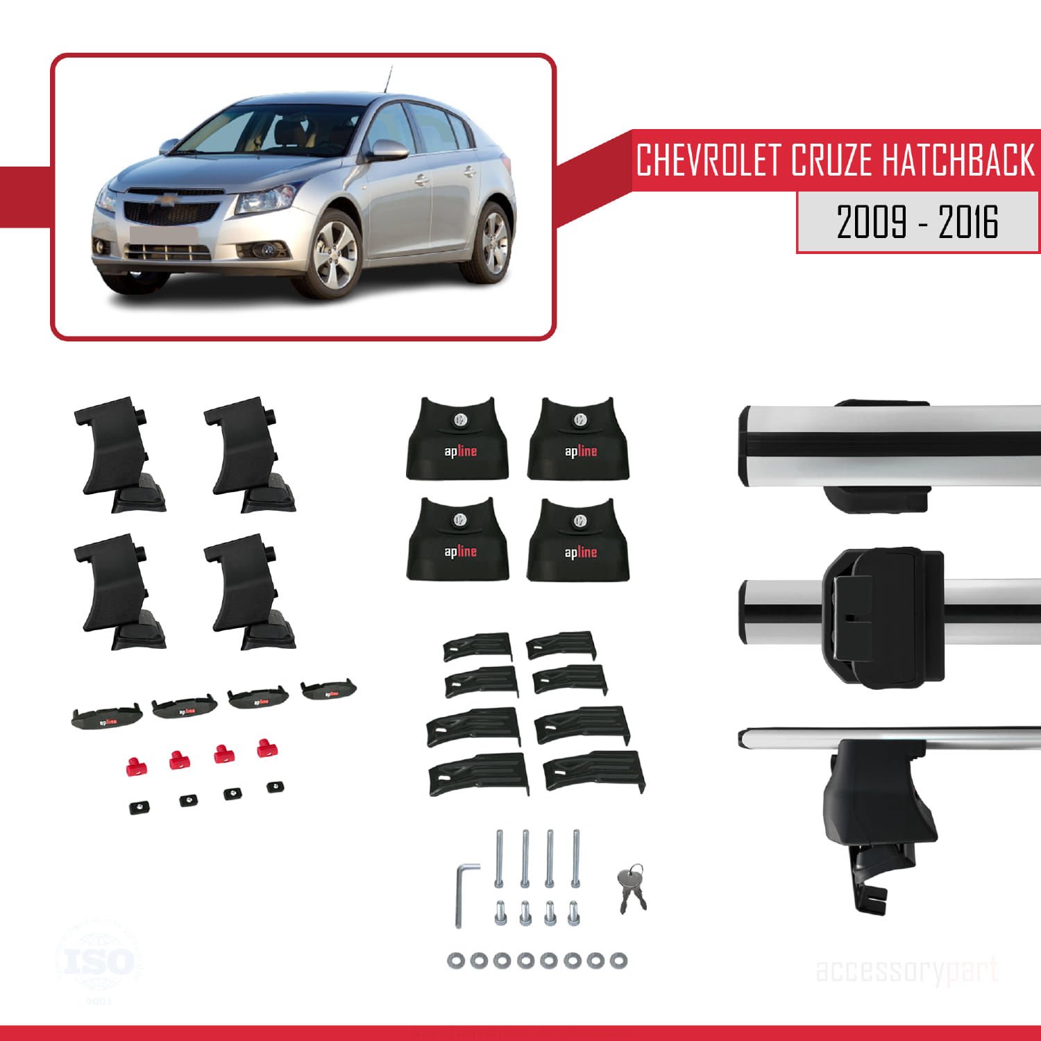 Chevrolet Cruze Hatchback 2009-2016 Arası ile uyumlu ACE-4 Ara Atkı Tavan Barı GRİ