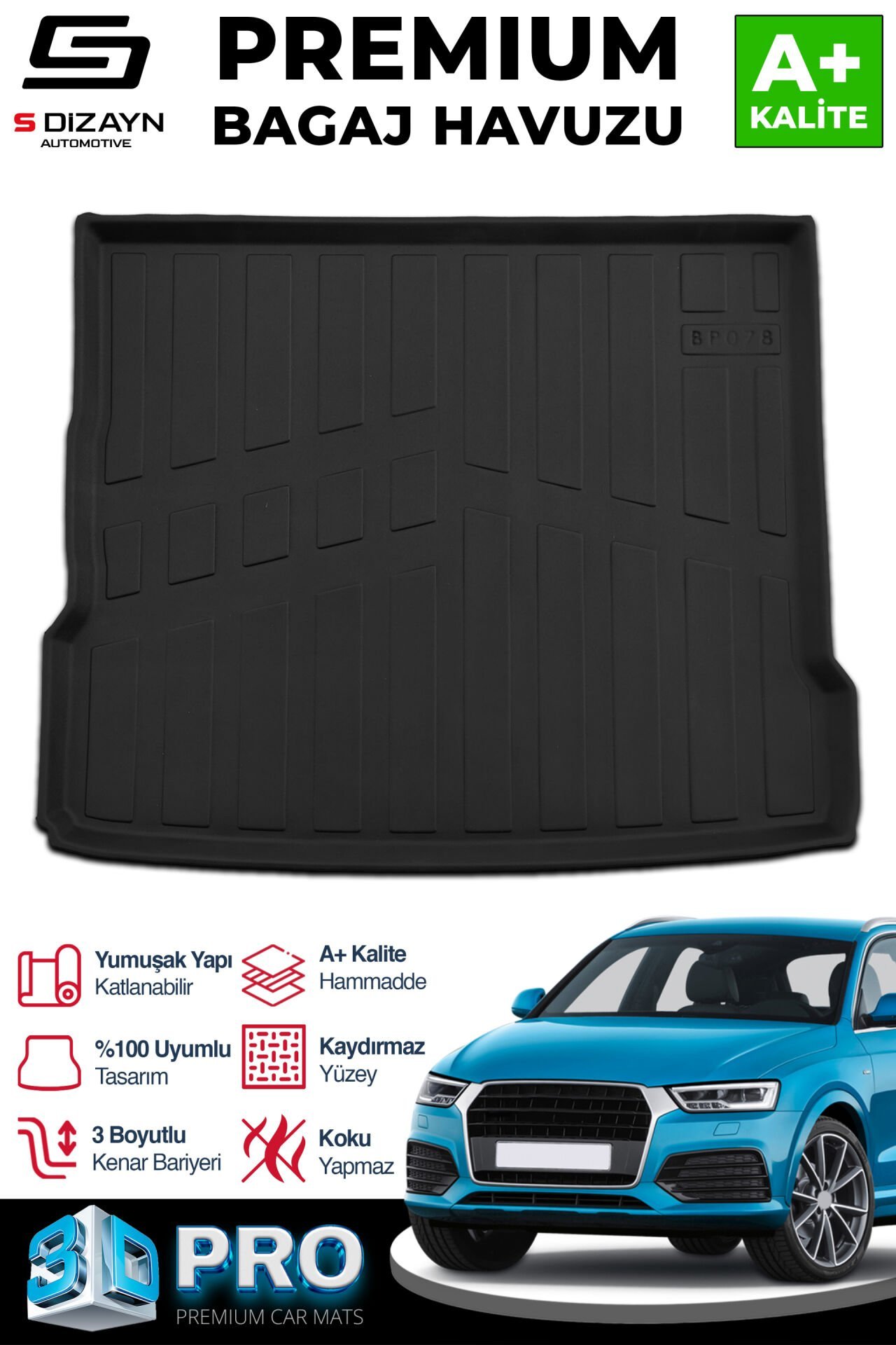 S-Dizayn Audi Q3 3D Pro Bagaj Havuzu 2011-2018 A+ Kalite