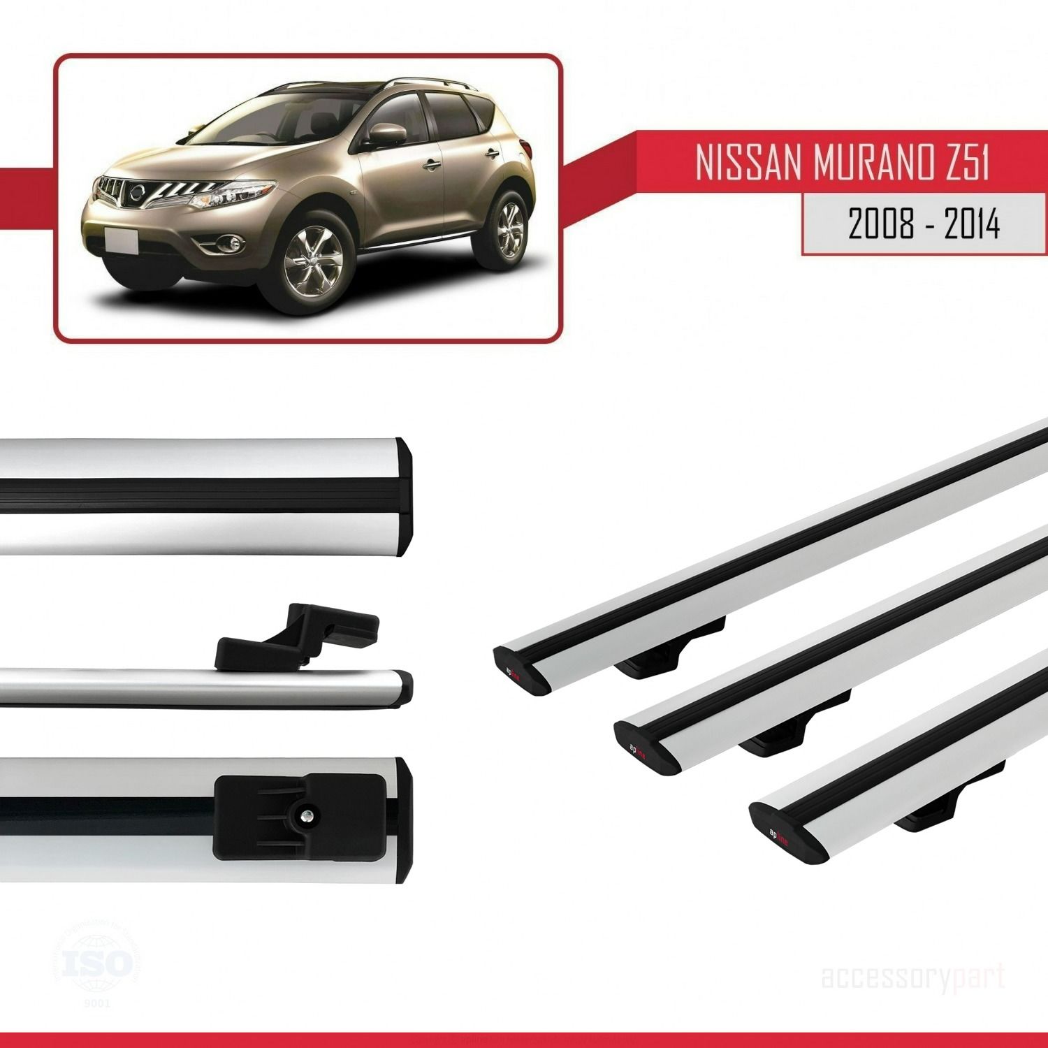 Nissan Murano (Z51) 2008-2014 Arası ile uyumlu Basic Model Ara Atkı Tavan Barı GRİ 3 ADET