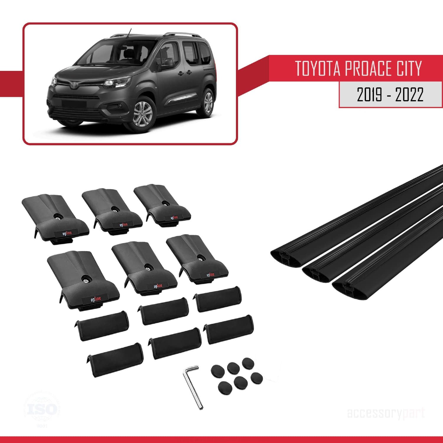 Toyota Proace City 2019-2022 Arası ile uyumlu FLY Model Ara Atkı Tavan Barı SİYAH 3 ADET BAR