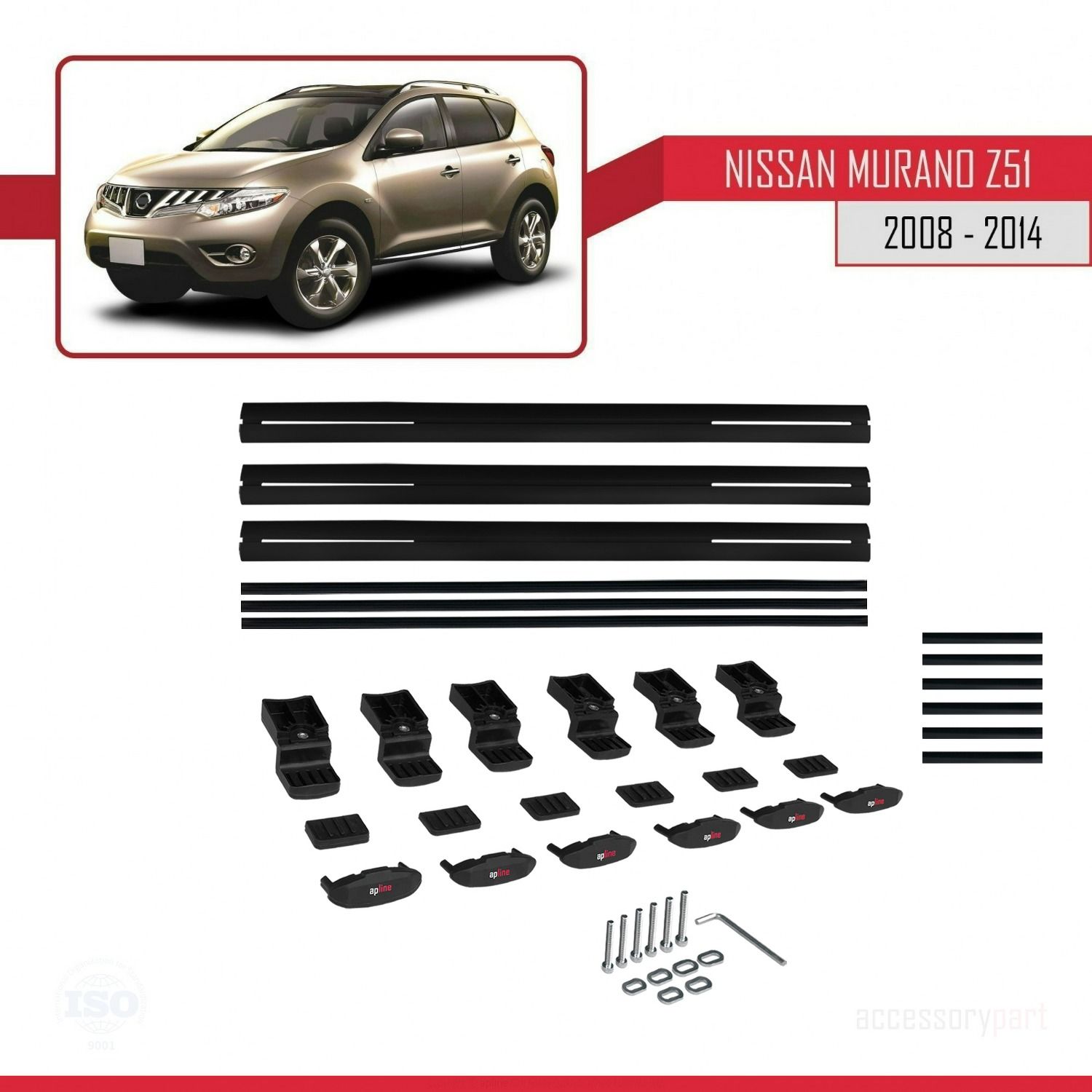 Nissan Murano (Z51) 2008-2014 Arası ile uyumlu Basic Model Ara Atkı Tavan Barı SİYAH 3 ADET