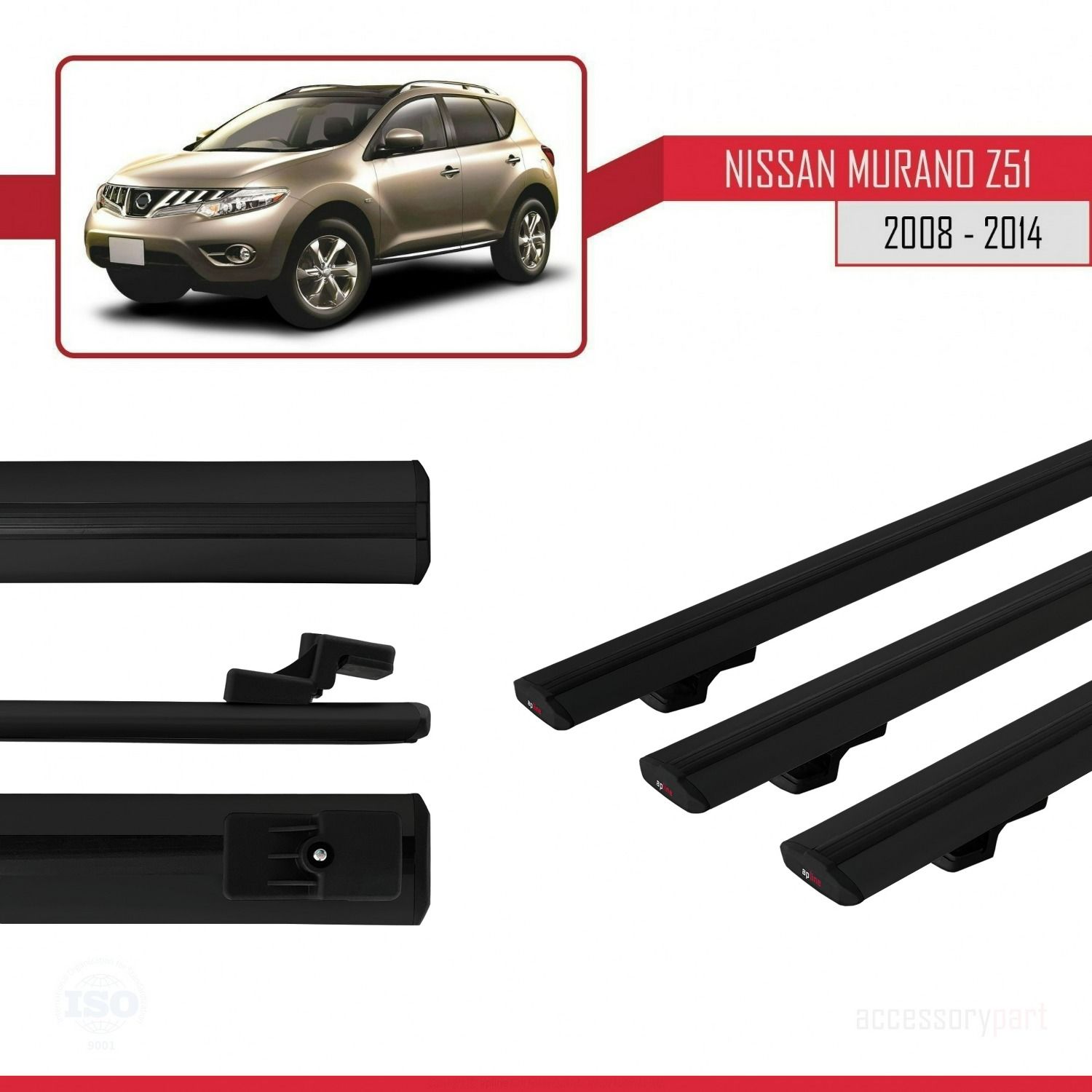 Nissan Murano (Z51) 2008-2014 Arası ile uyumlu Basic Model Ara Atkı Tavan Barı SİYAH 3 ADET