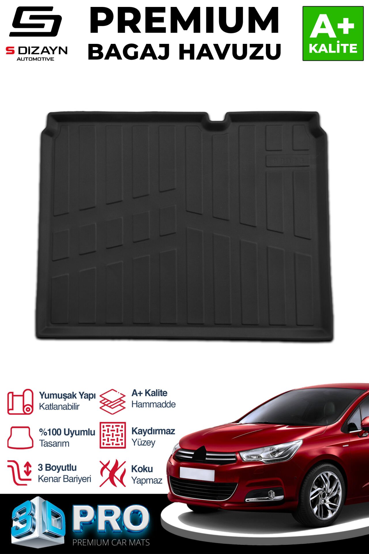 S-Dizayn Citroen C4 3D Pro Bagaj Havuzu 2010-2018 A+ Kalite
