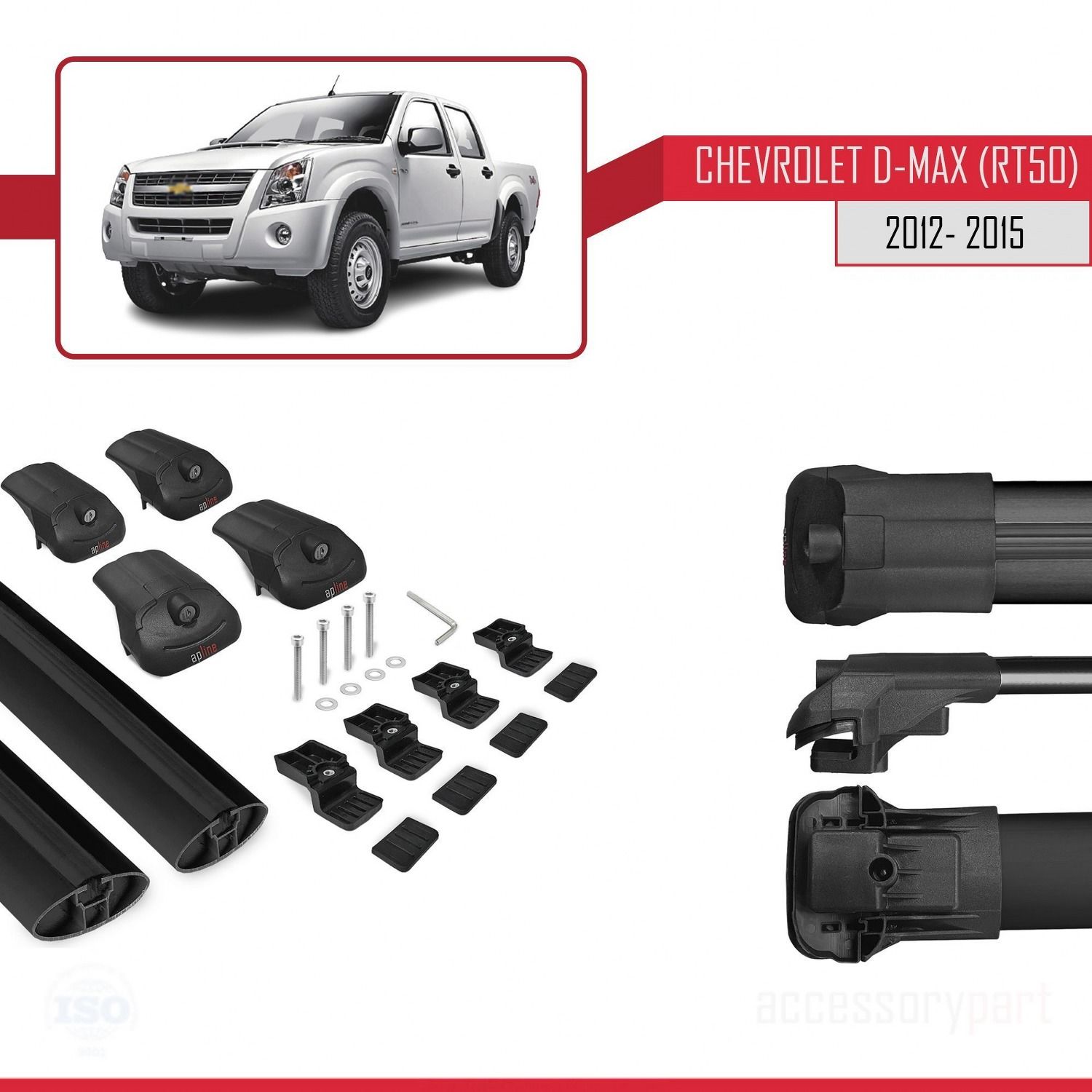Chevrolet D-Max (RT50) 2012-2015 Arası ile uyumlu ACE-1 Ara Atkı Tavan Barı SİYAH