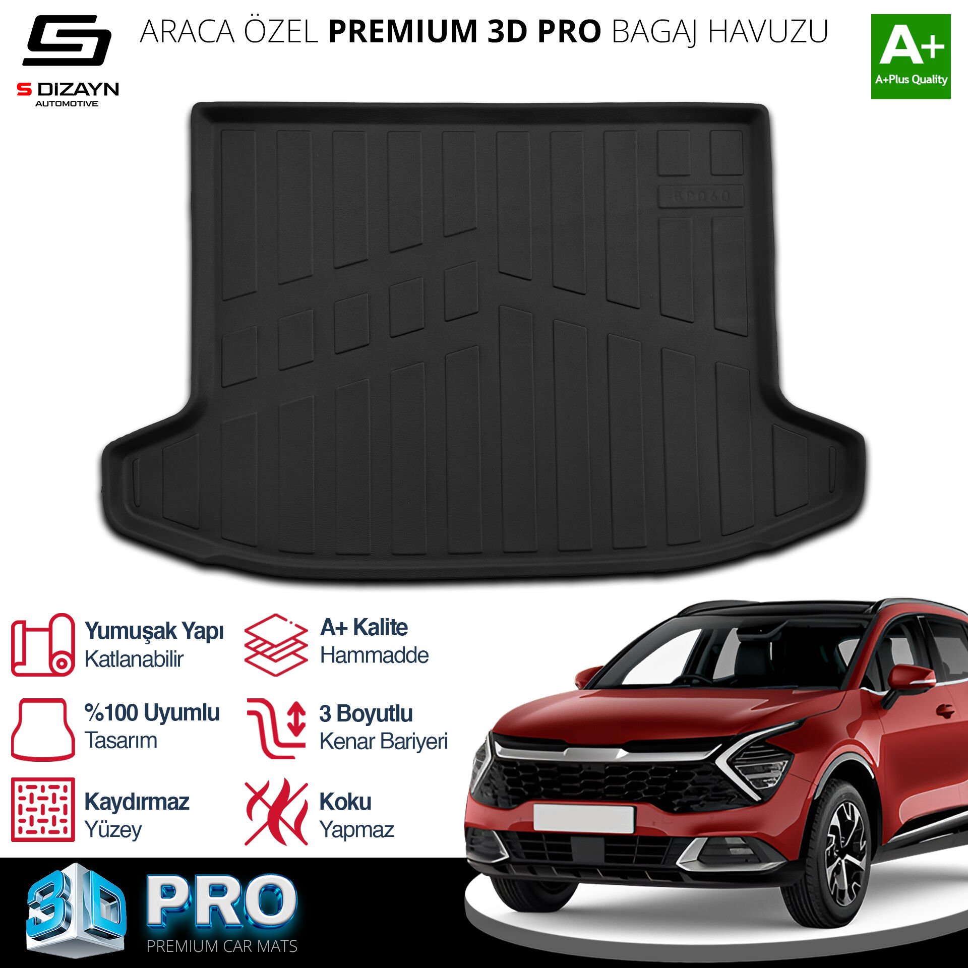 S-Dizayn Kia Sportage 3D Pro Bagaj Havuzu 2022 Üzeri A+ Kalite