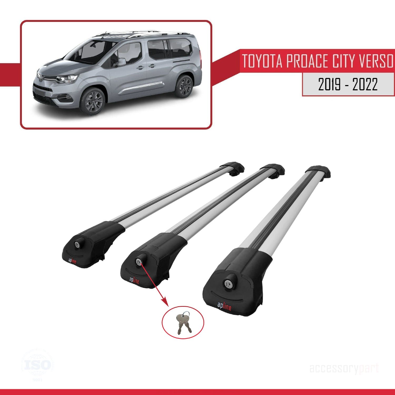 Toyota Proace City Verso 2019-2022 Arası ile uyumlu ACE-1 Ara Atkı Tavan Barı GRİ 3 ADET BAR