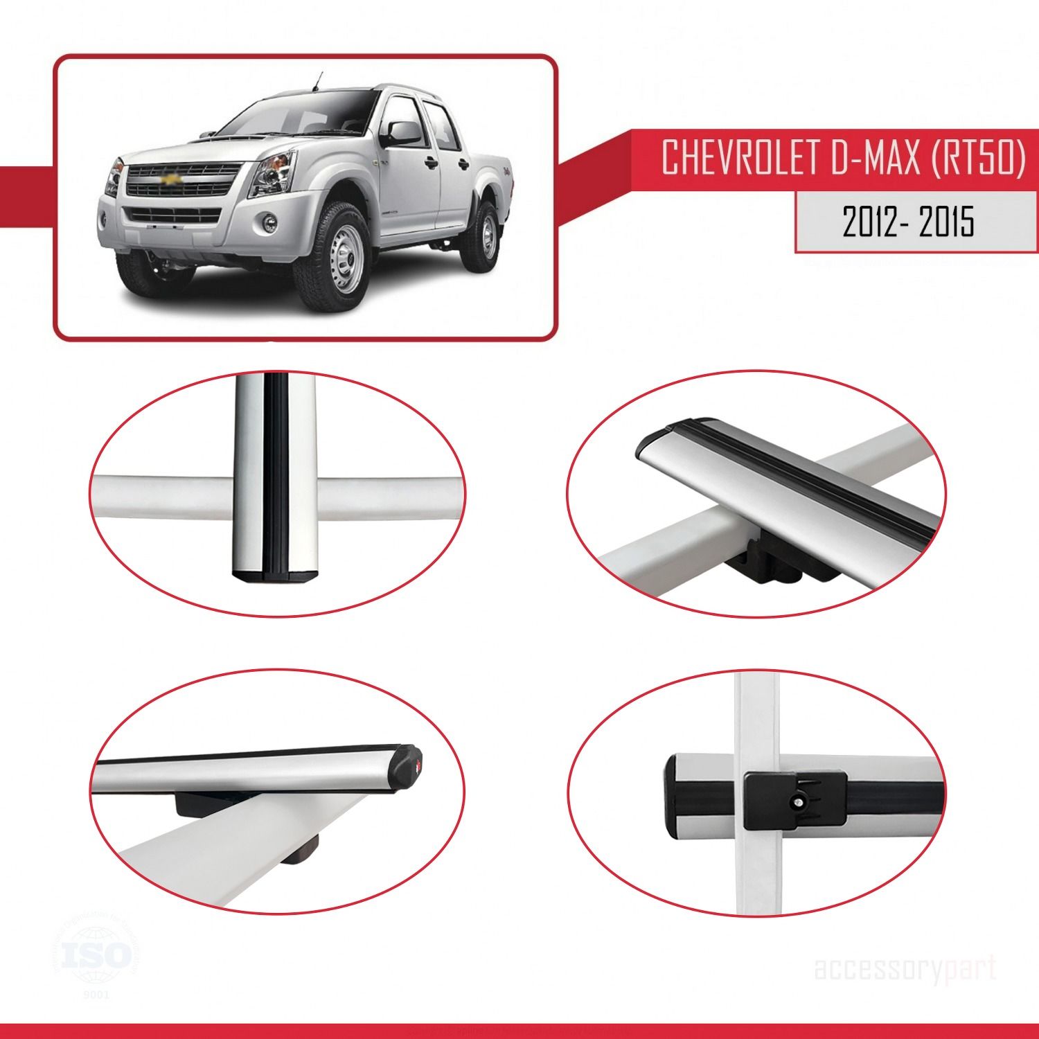 Chevrolet D-Max (RT50) 2012-2015 Arası ile uyumlu Basic Model Ara Atkı Tavan Barı GRİ 3 ADET