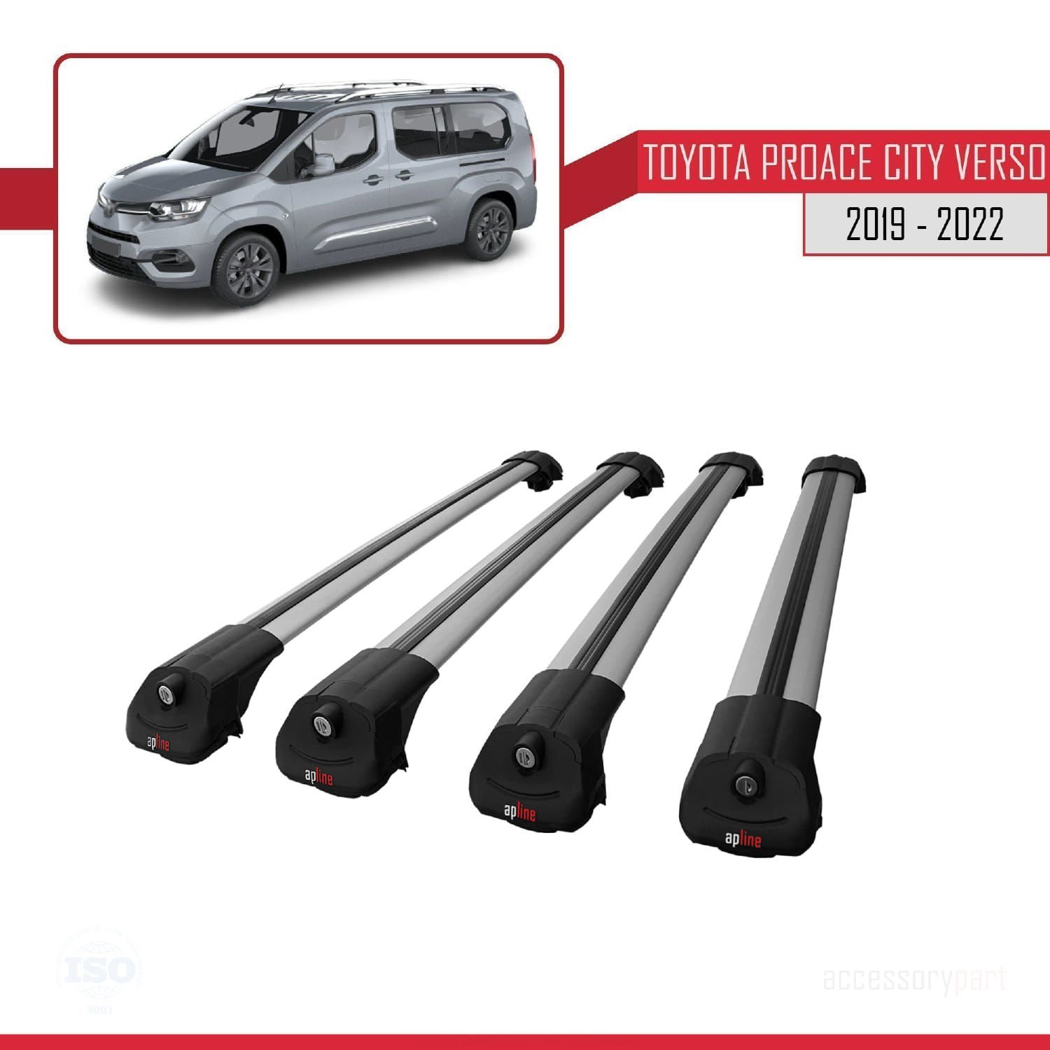 Toyota Proace City Verso 2019-2022 Arası ile uyumlu ACE-1 Ara Atkı Tavan Barı GRİ 4 ADET BAR