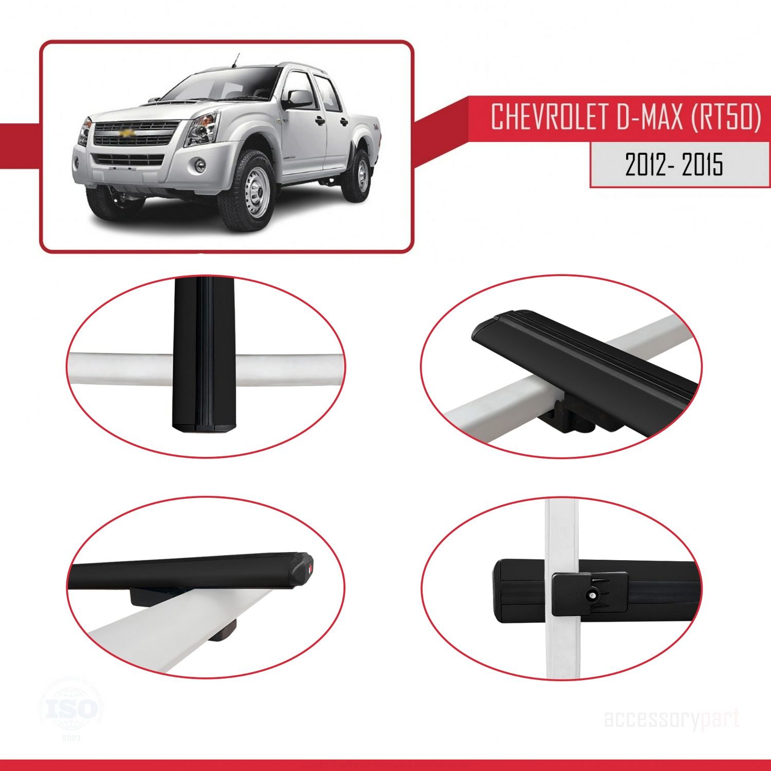 Chevrolet D-Max (RT50) 2012-2015 Arası ile uyumlu Basic Model Ara Atkı Tavan Barı SİYAH 3 ADET