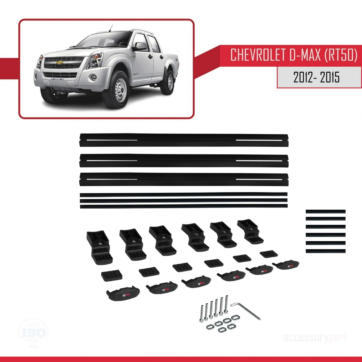 Chevrolet D-Max (RT50) 2012-2015 Arası ile uyumlu Basic Model Ara Atkı Tavan Barı SİYAH 3 ADET