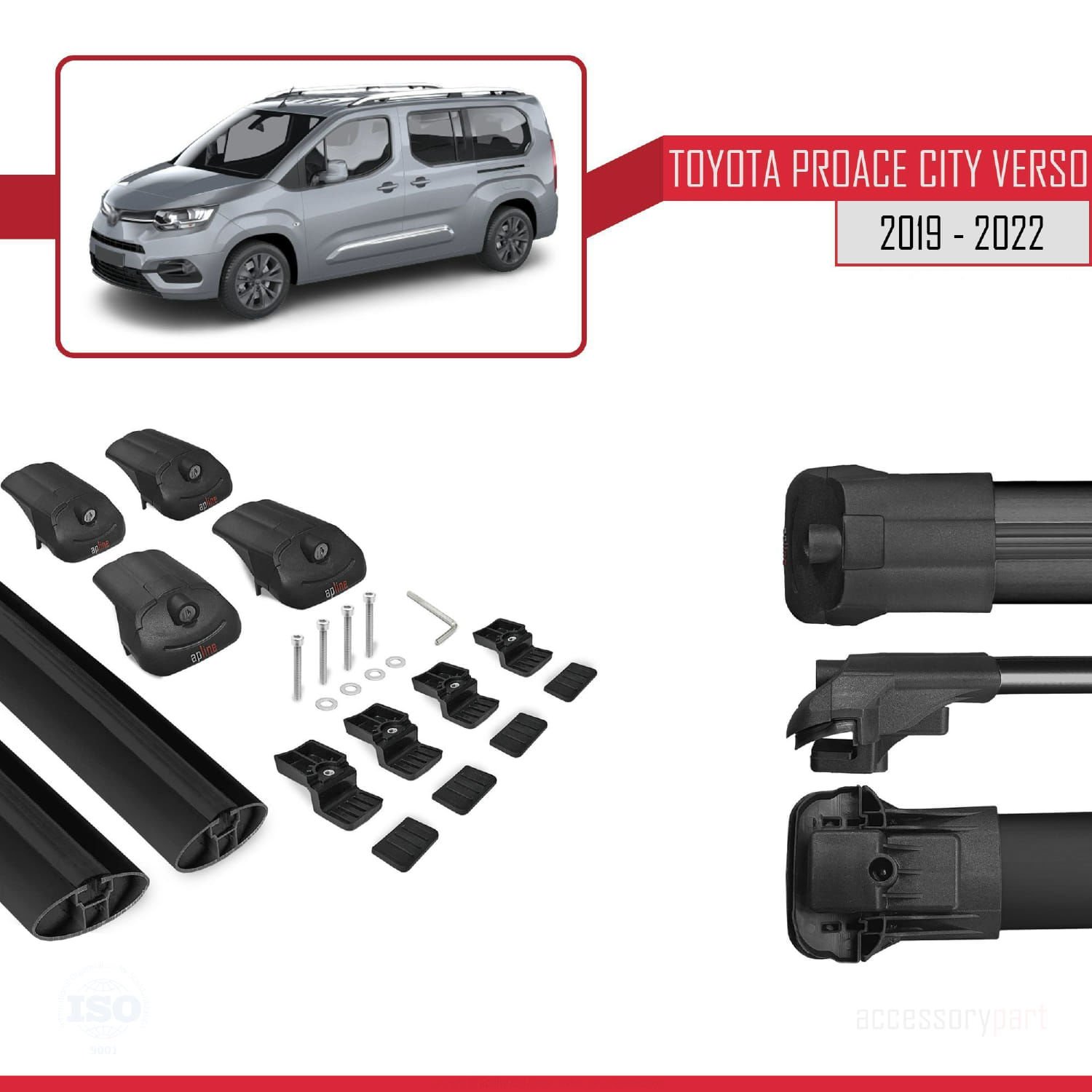 Toyota Proace City Verso 2019-2022 Arası ile uyumlu ACE-1 Ara Atkı Tavan Barı SİYAH