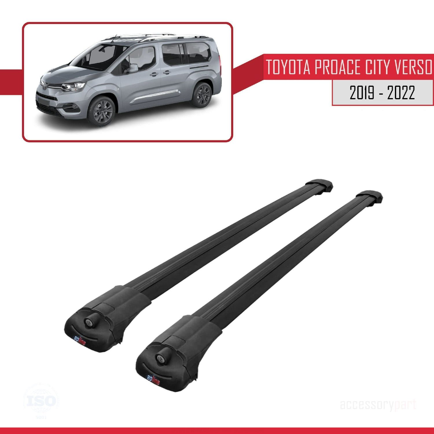 Toyota Proace City Verso 2019-2022 Arası ile uyumlu ACE-1 Ara Atkı Tavan Barı SİYAH