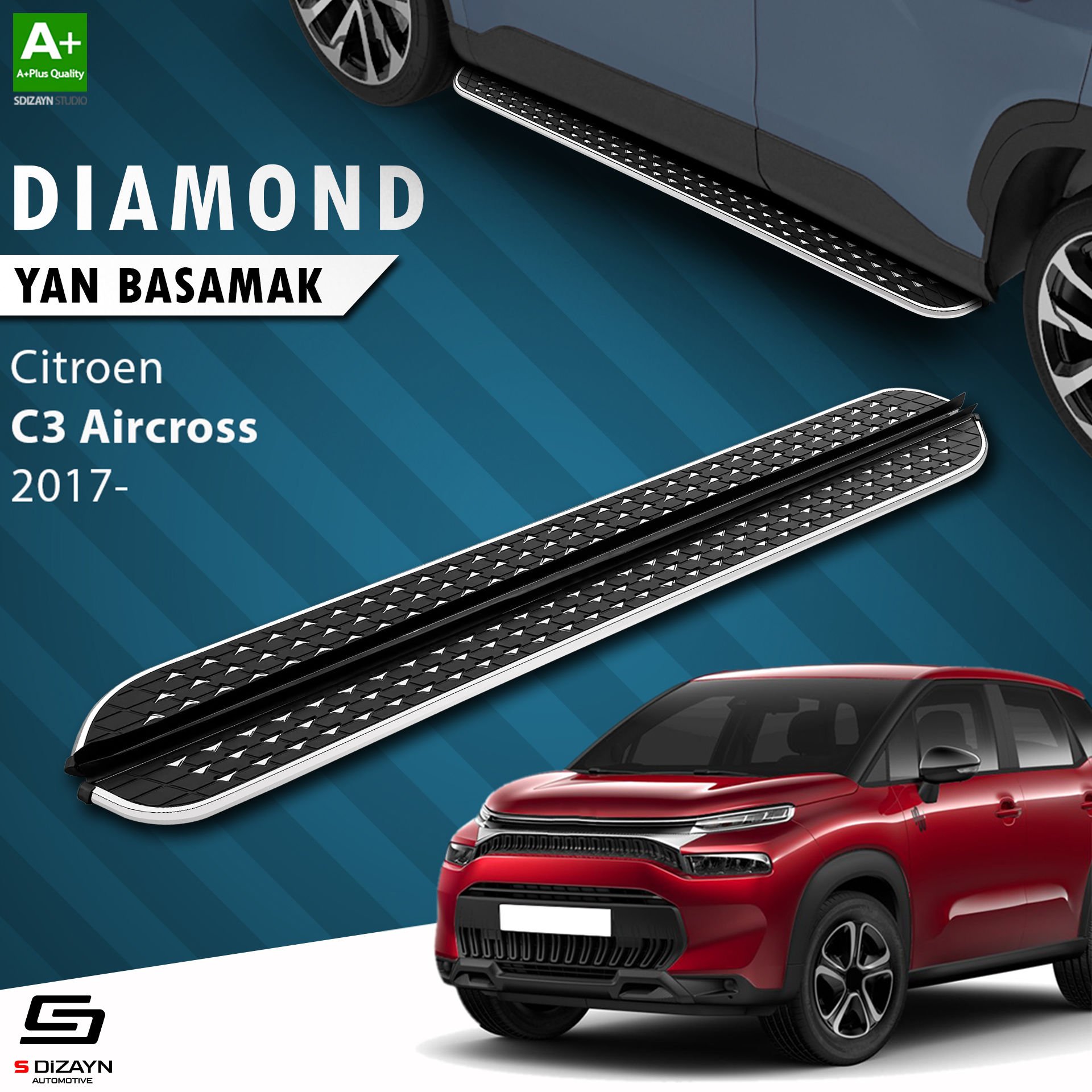 S-Dizayn Citroen C3 Aircross Diamond Krom Yan Basamak 183 Cm 2017 Üzeri