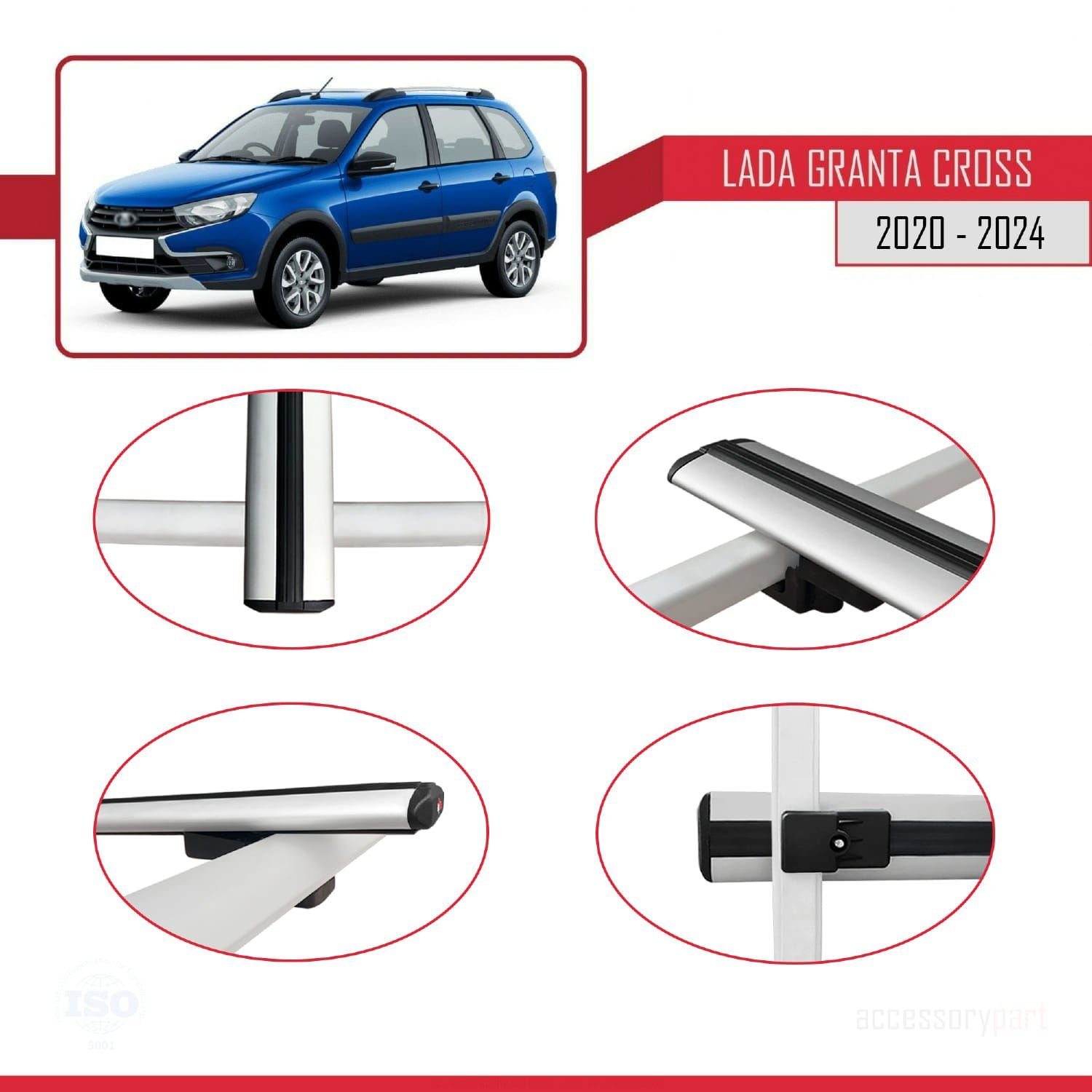 Lada Granta Cross 2020 ve Sonrası ile uyumlu Basic Model Ara Atkı Tavan Barı GRİ 3 ADET