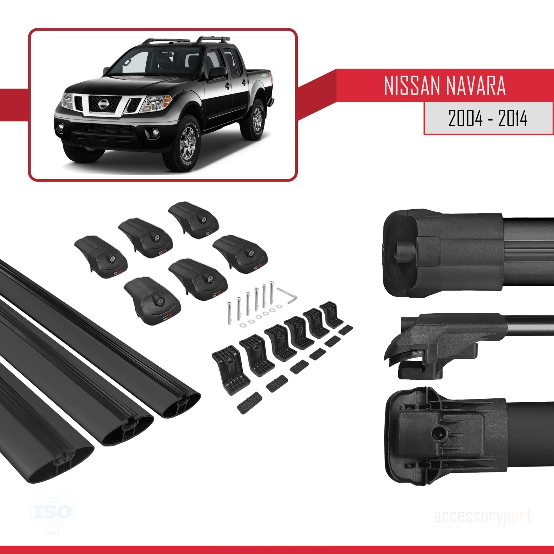 Nissan Navara 2004-2014 Arası ile uyumlu ACE-1 Ara Atkı Tavan Barı SİYAH 3 ADET BAR