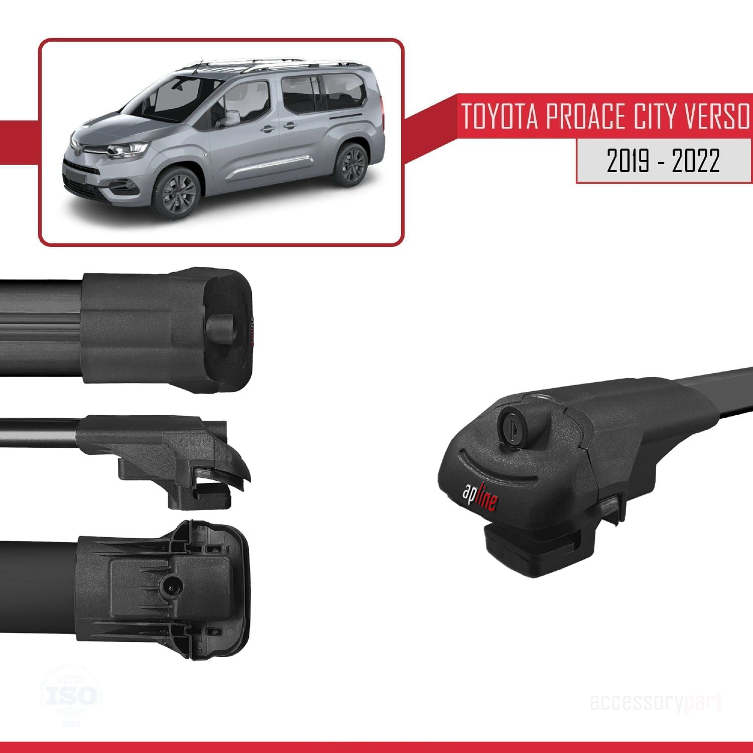 Toyota Proace City Verso 2019-2022 Arası ile uyumlu ACE-1 Ara Atkı Tavan Barı SİYAH 4 ADET BAR
