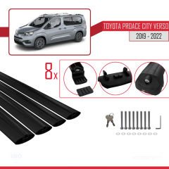 Toyota Proace City Verso 2019-2022 Arası ile uyumlu ACE-1 Ara Atkı Tavan Barı SİYAH 4 ADET BAR