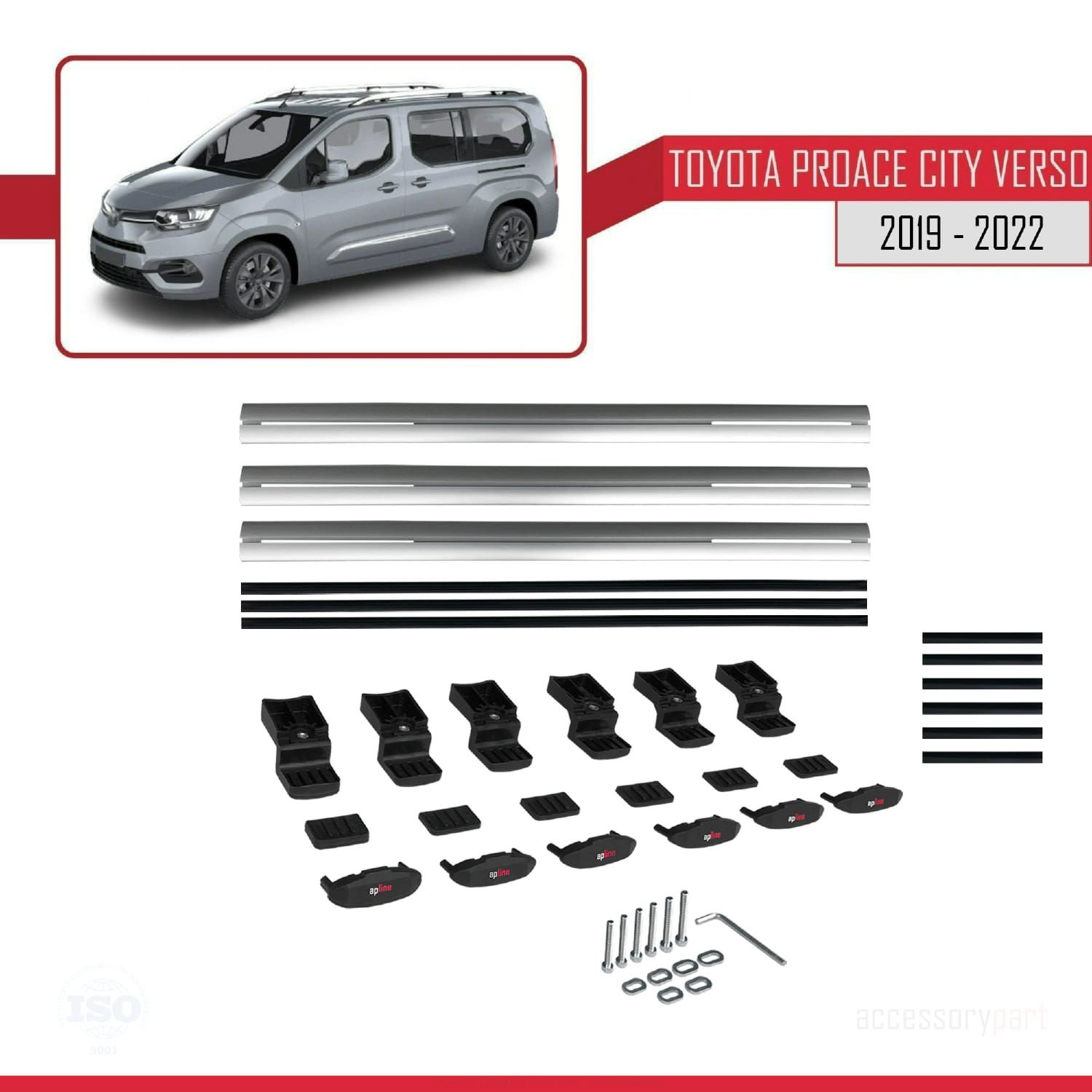 Toyota Proace City Verso 2019-2022 Arası ile uyumlu Basic Model Ara Atkı Tavan Barı GRİ 3 ADET