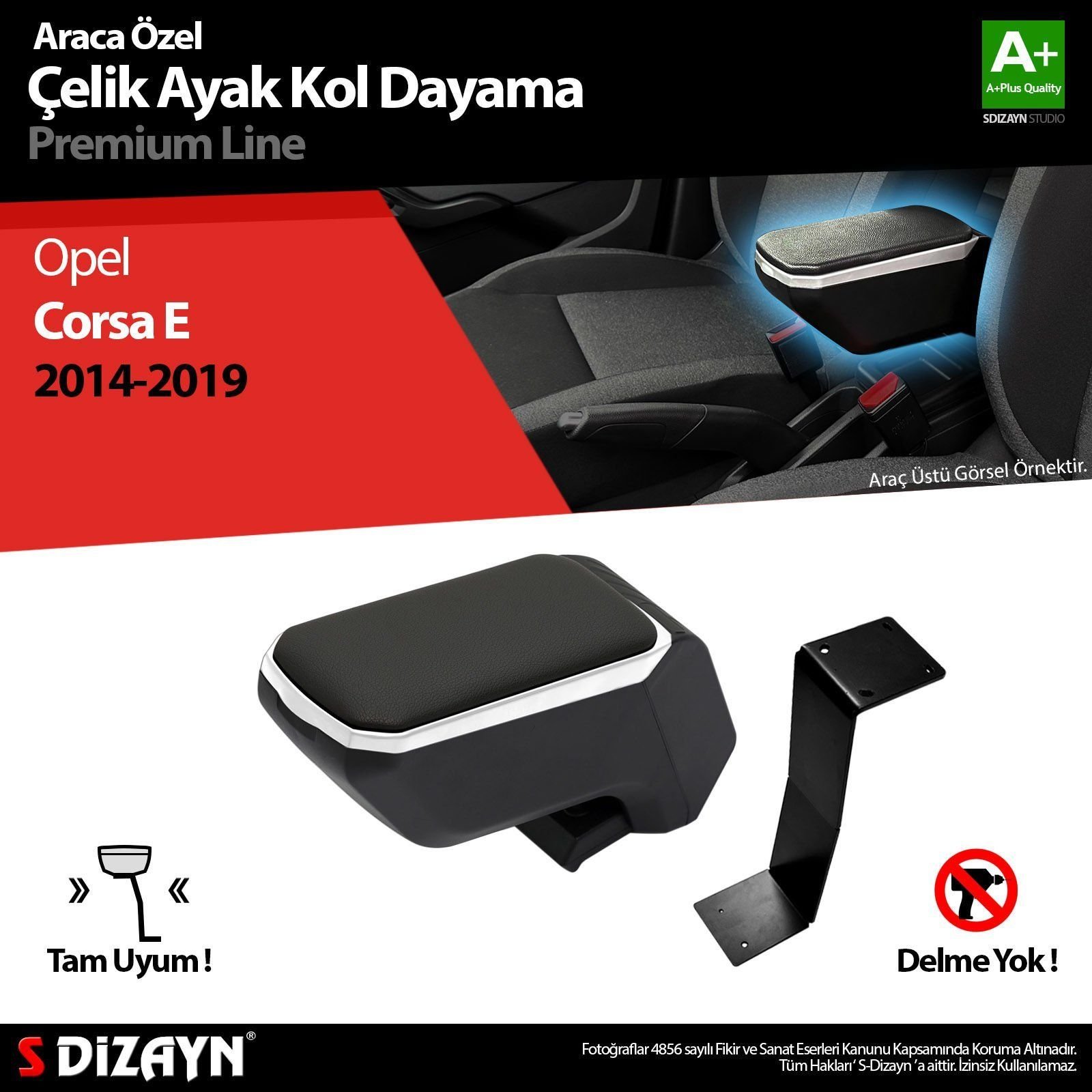 Opel Corsa Uyumlu E Kol Dayama Kolçak Çelik Ayaklı ABS Gri 20014-2019 A+Kalite Parça