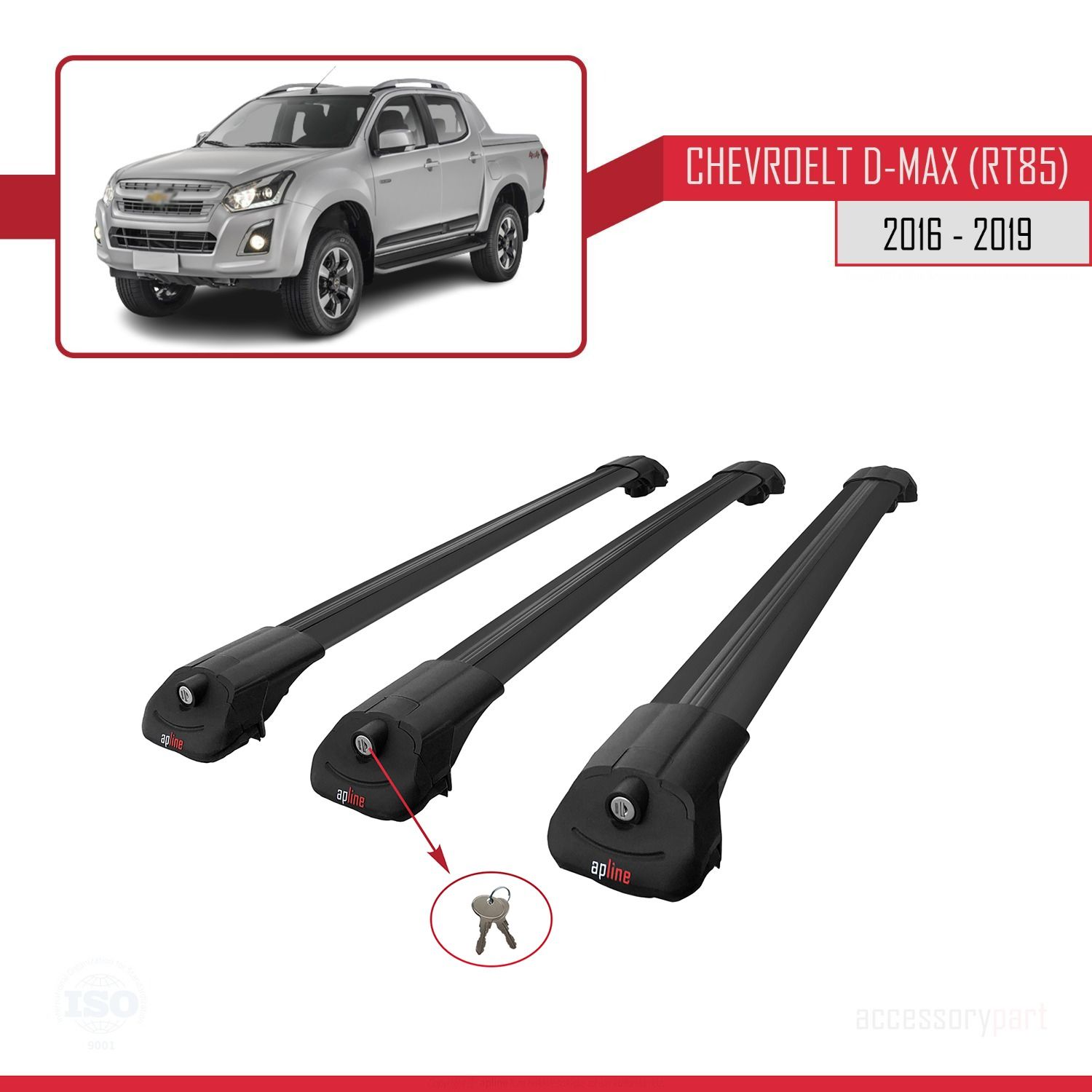 Chevrolet D-Max (RT85) 2016-2019 Arası ile uyumlu ACE-1 Ara Atkı Tavan Barı SİYAH 3 ADET BAR