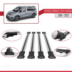 Toyota Proace City Verso 2019-2022 Arası ile uyumlu FLY Model Ara Atkı Tavan Barı GRİ 4 ADET BAR