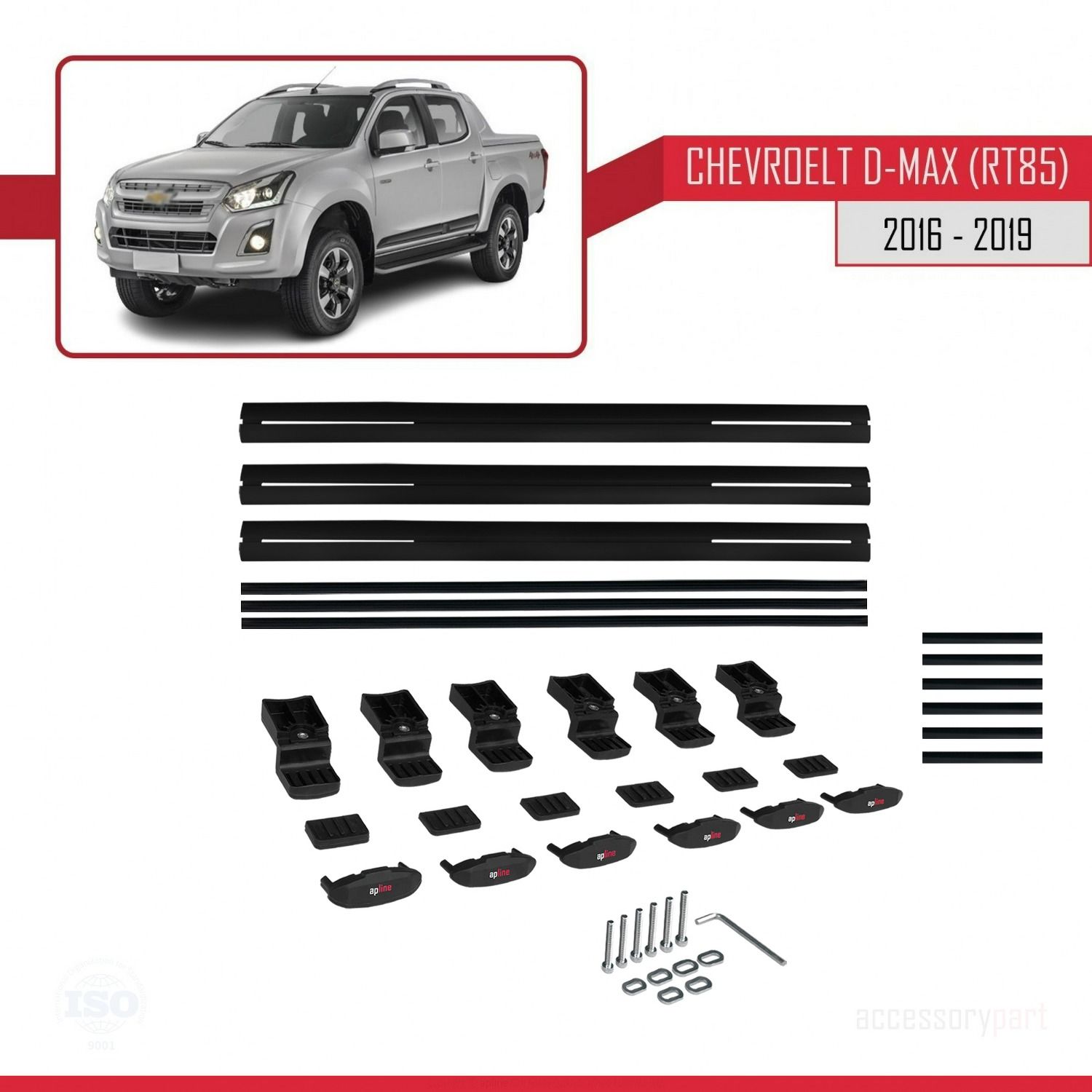 Chevrolet D-Max (RT85) 2016-2019 Arası ile uyumlu Basic Model Ara Atkı Tavan Barı SİYAH 3 ADET