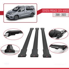 Toyota Proace City Verso 2019-2022 Arası ile uyumlu FLY Model Ara Atkı Tavan Barı SİYAH 3 ADET BAR
