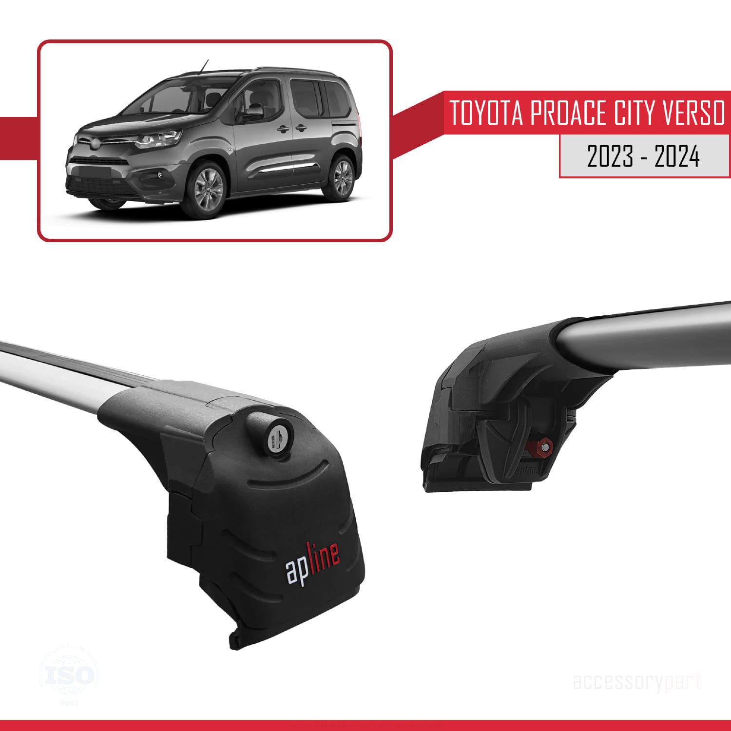 Toyota Proace City Verso 2023 ve Sonrası ile uyumlu ACE-2 Ara Atkı Tavan Barı GRİ