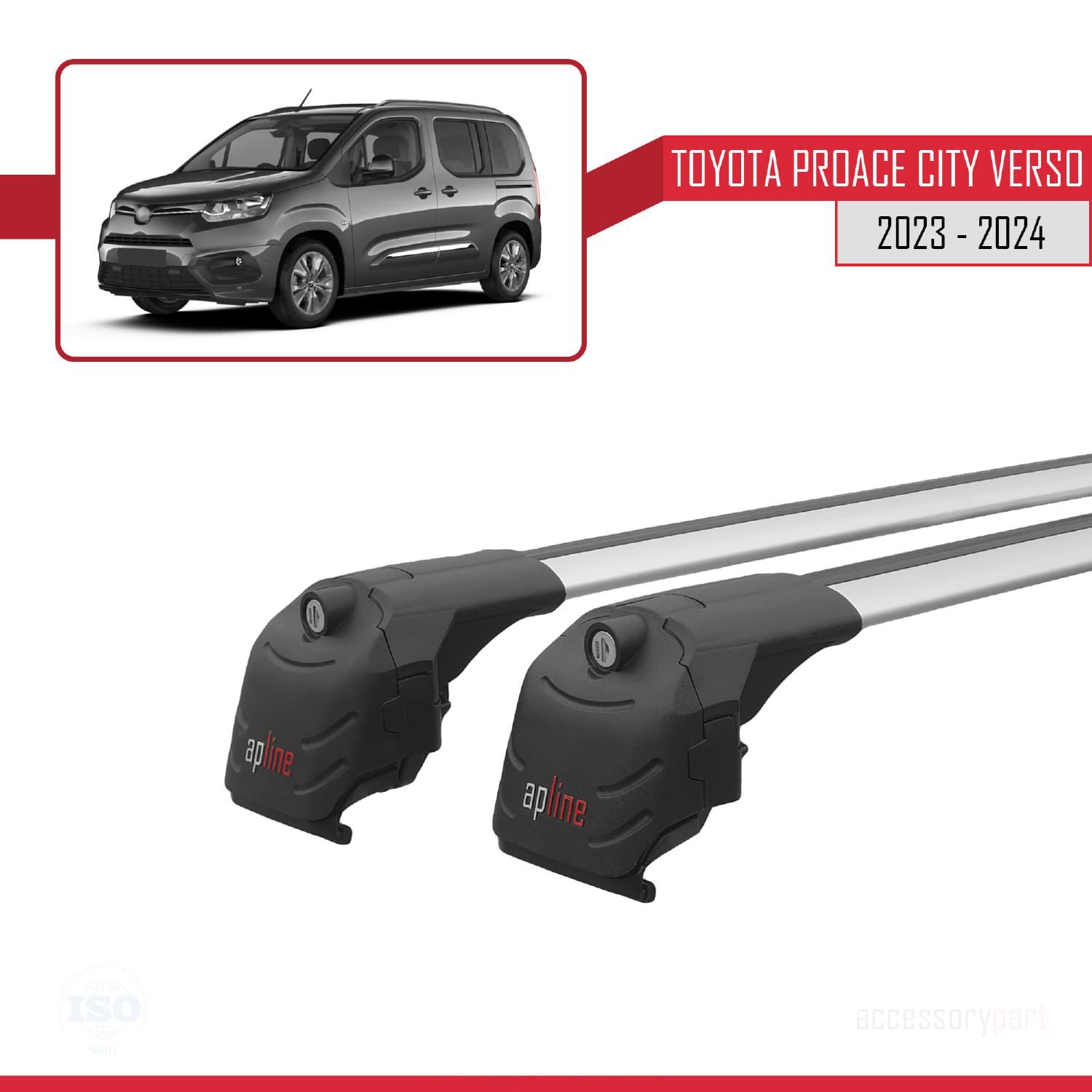 Toyota Proace City Verso 2023 ve Sonrası ile uyumlu ACE-2 Ara Atkı Tavan Barı GRİ