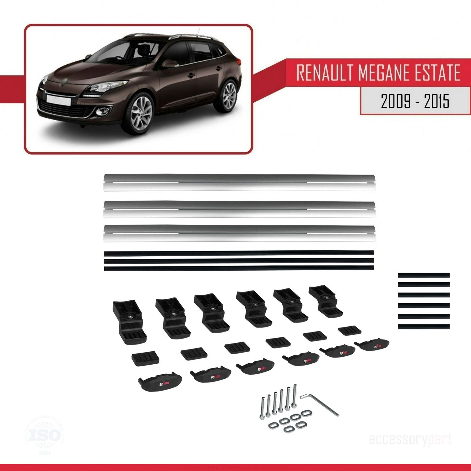 Renault Megane GRANDTOUR 2009-2015 Arası ile uyumlu Basic Model Ara Atkı Tavan Barı GRİ 3 ADET