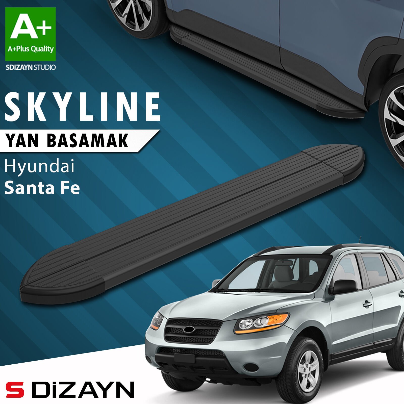 S-Dizayn Hyundai Santa Fe Skyline Siyah Yan Basamak 163 Cm 2000-2006 A+ Kalite