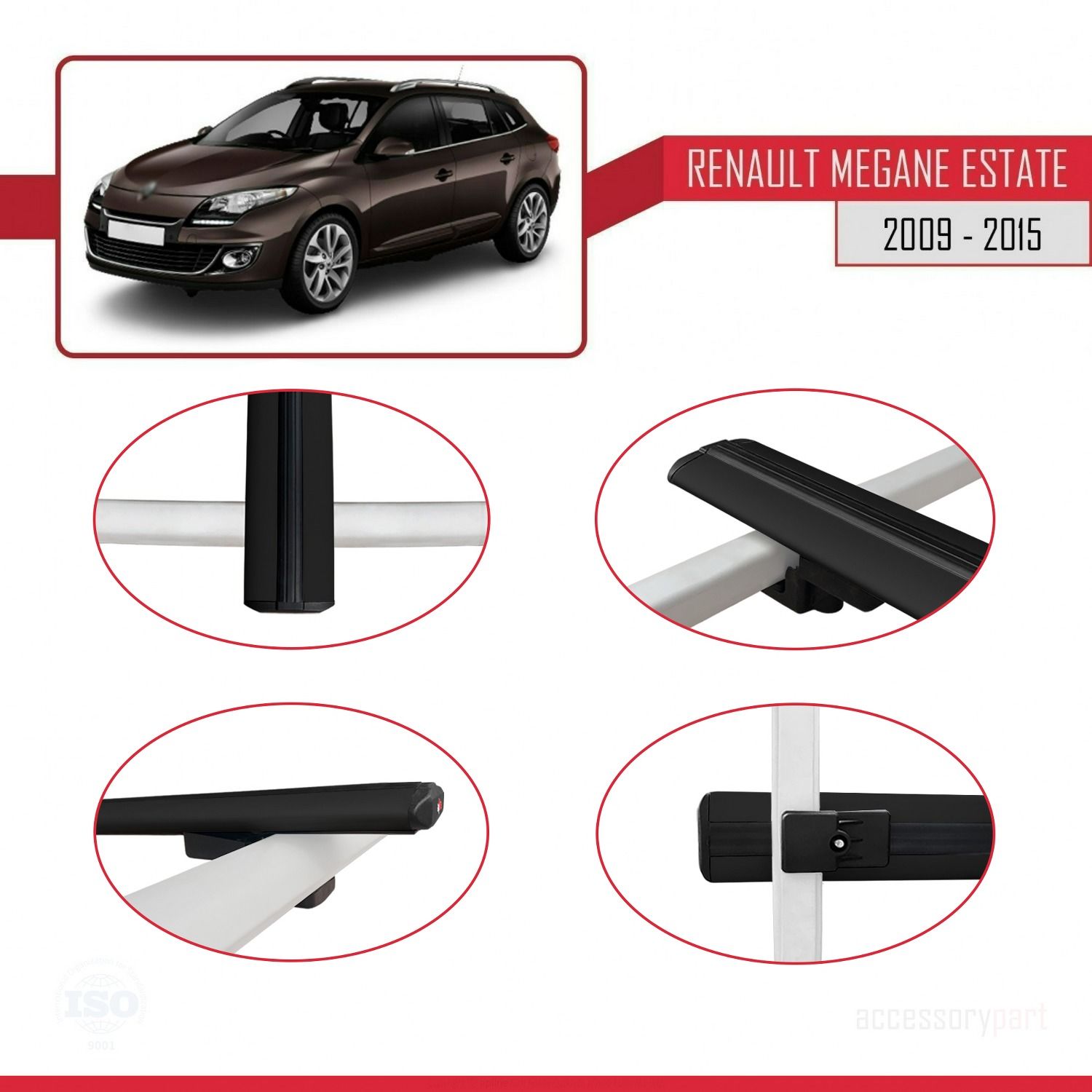 Renault Megane GRANDTOUR 2009-2015 Arası ile uyumlu Basic Model Ara Atkı Tavan Barı SİYAH 3 ADET