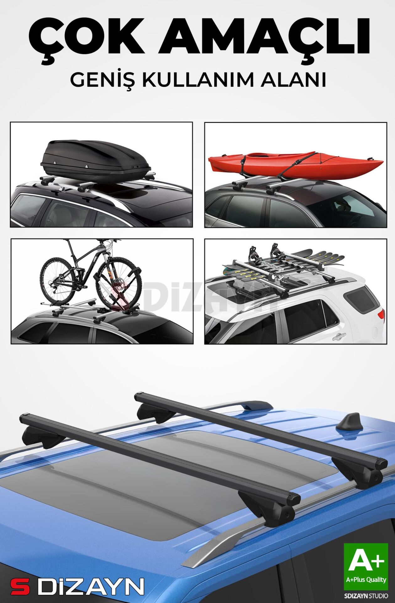 S-Dizayn VW Golf 4 S-Bar Atlas V1 Ara Atkı Tavan Taşıyıcı Barı Siyah 120 Cm 1998-2004 A+ Kalite