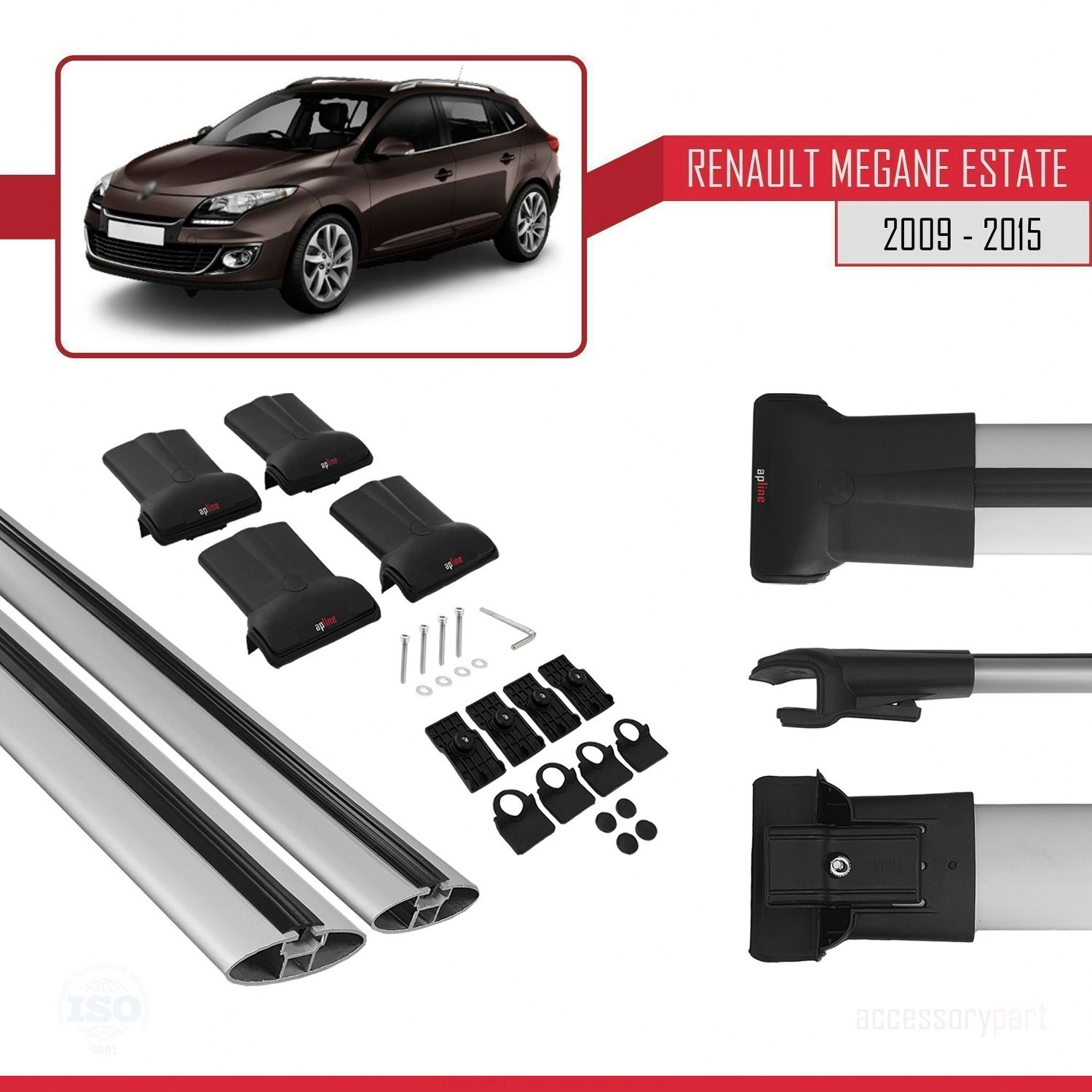 Renault Megane GRANDTOUR 2009-2015 Arası ile uyumlu FLY Model Ara Atkı Tavan Barı GRİ