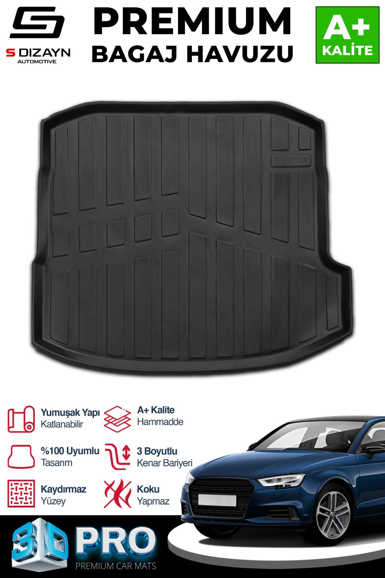 S-Dizayn Audi A3 Sedan 3D Pro Bagaj Havuzu 2020 Üzeri A+ Kalite