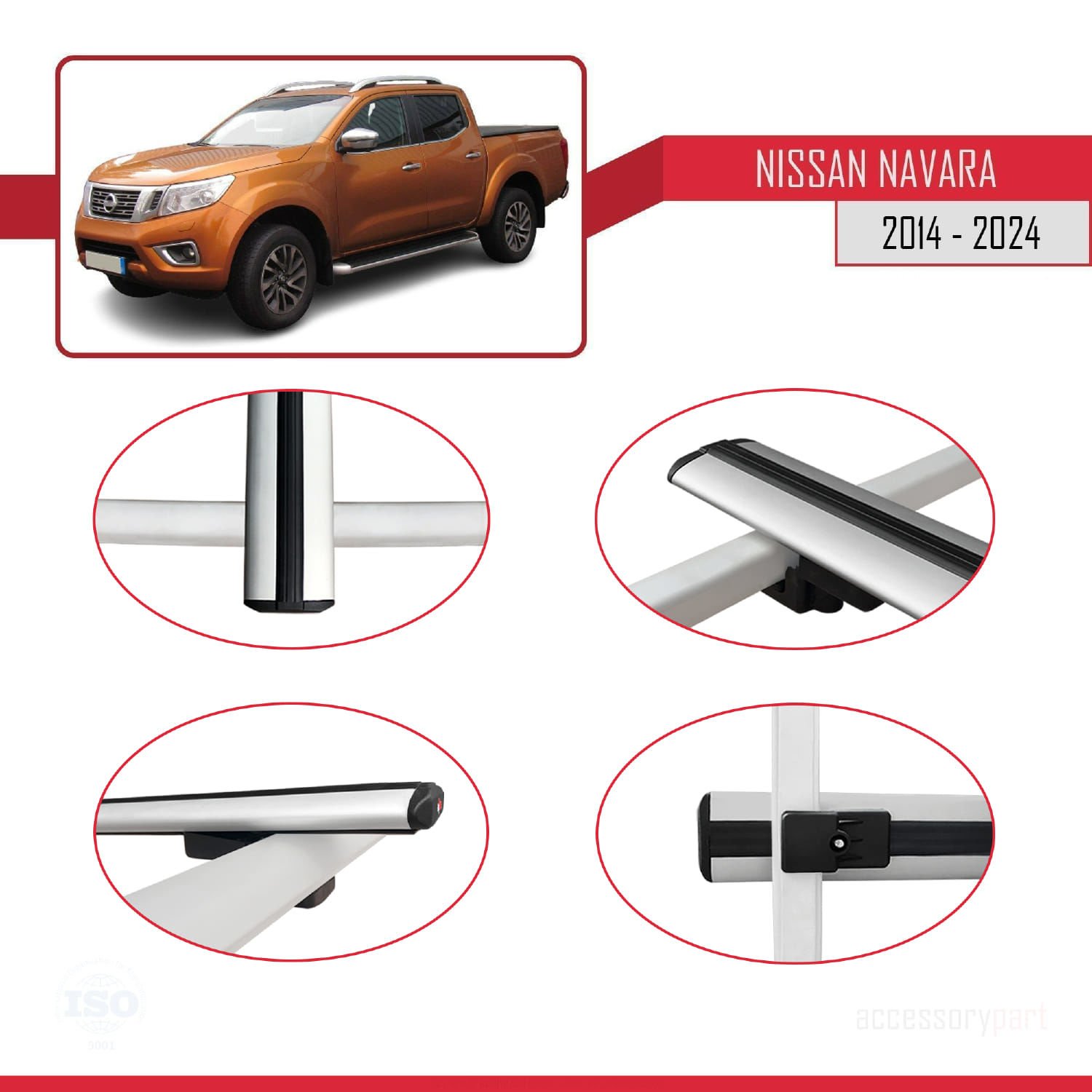 Nissan Navara 2014 ve Sonrası ile uyumlu Basic Model Ara Atkı Tavan Barı GRİ 3 ADET